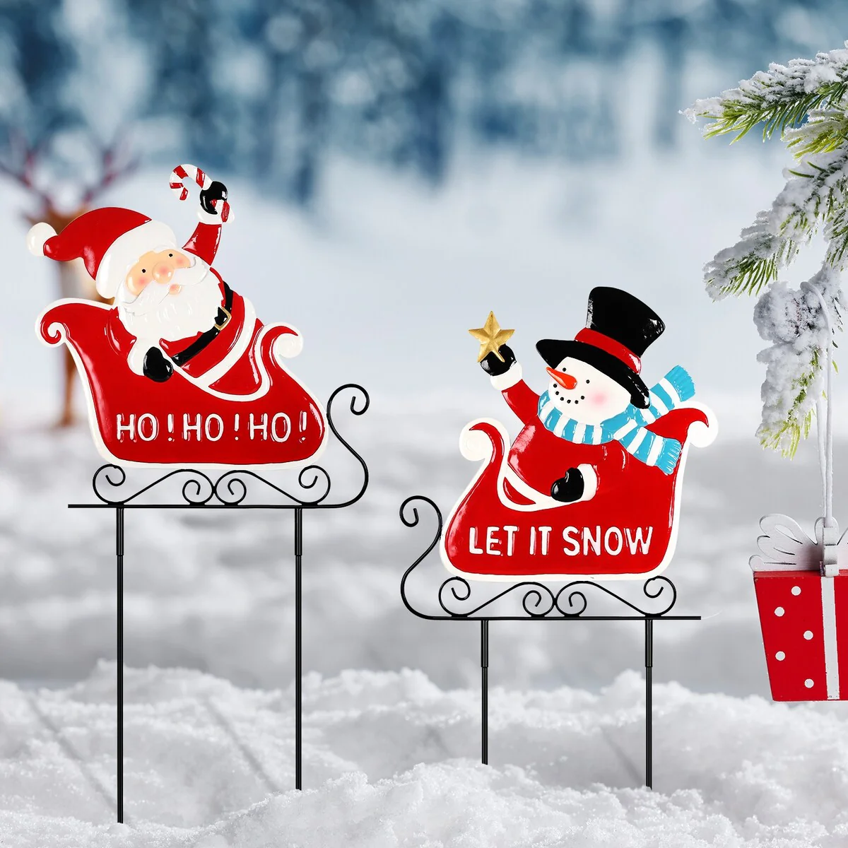 Outdoor Christmas Decoration 2 Pack Garden Stakes
