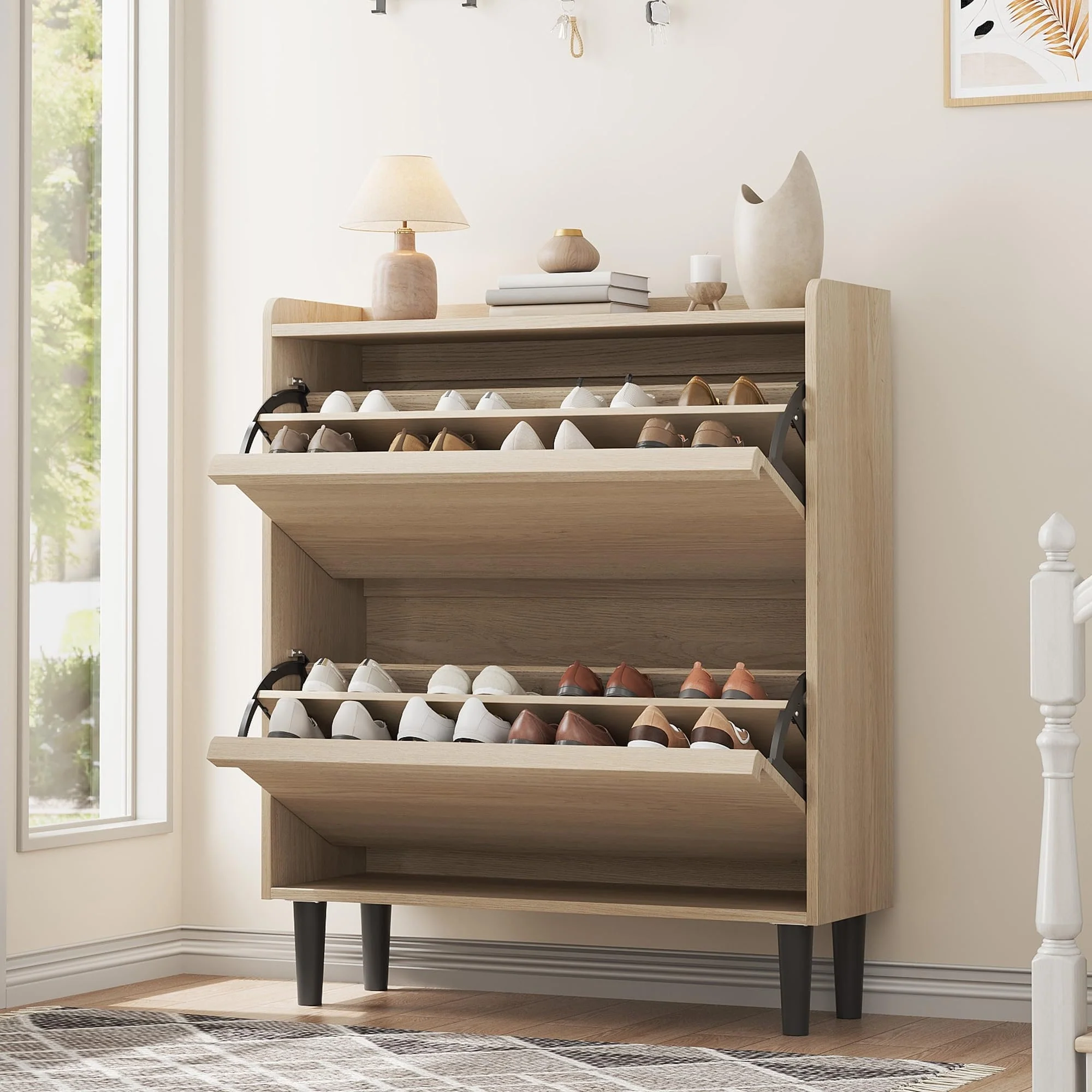 Shoe Cabinet with 3/2/4 Flip Drawers, Modern Shoe Storage for Entryway, Wooden Shoe Organizer Cabinet