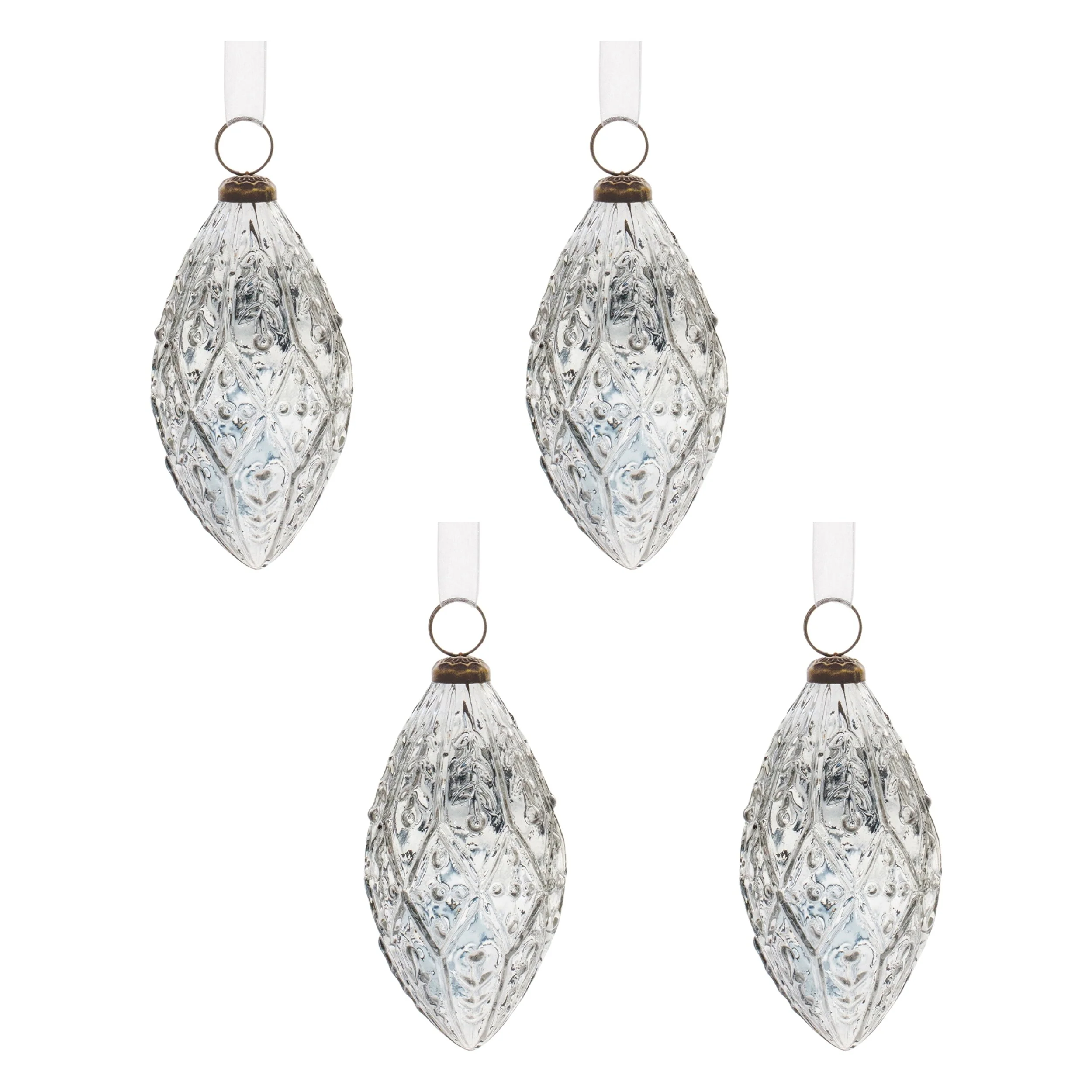 Set of 4 Glass Drop Ornaments for Christmas Tree Decor - 2.5