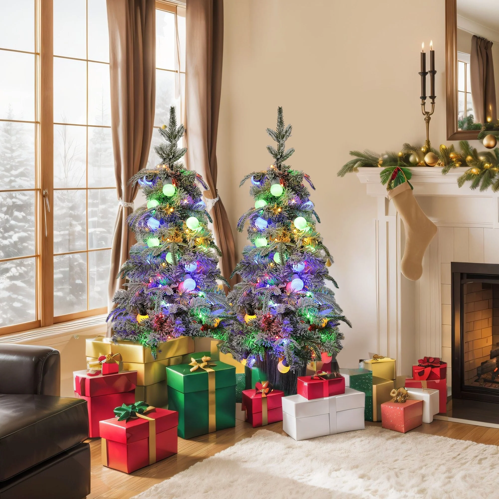 Set of 2 Lighted 3ft Candy Christmas Trees with Warm White LED Lights