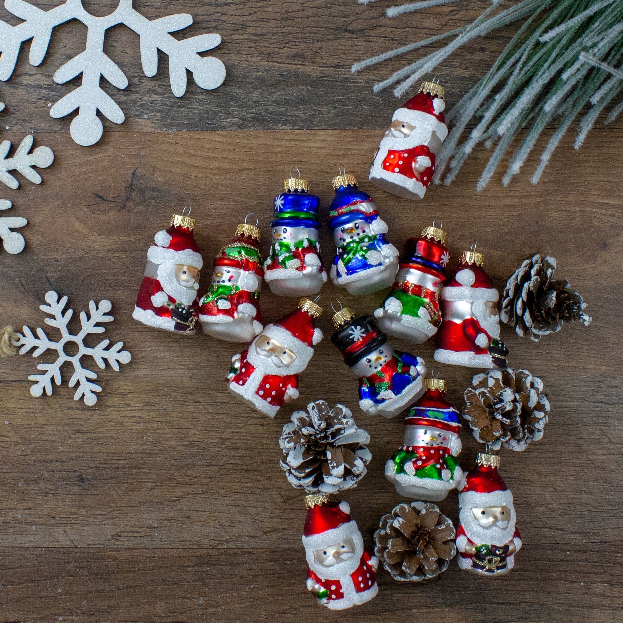 12ct Red Winter Snowmen Santa Claus Figurine Glass Ornaments 2.5