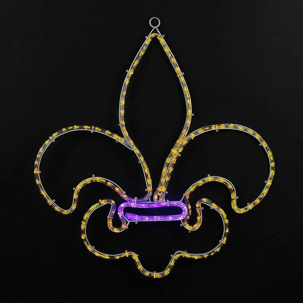 Novelty Lights Fleur De Lis Rope Light Motif Sculpture, Mardi Gras Decorations