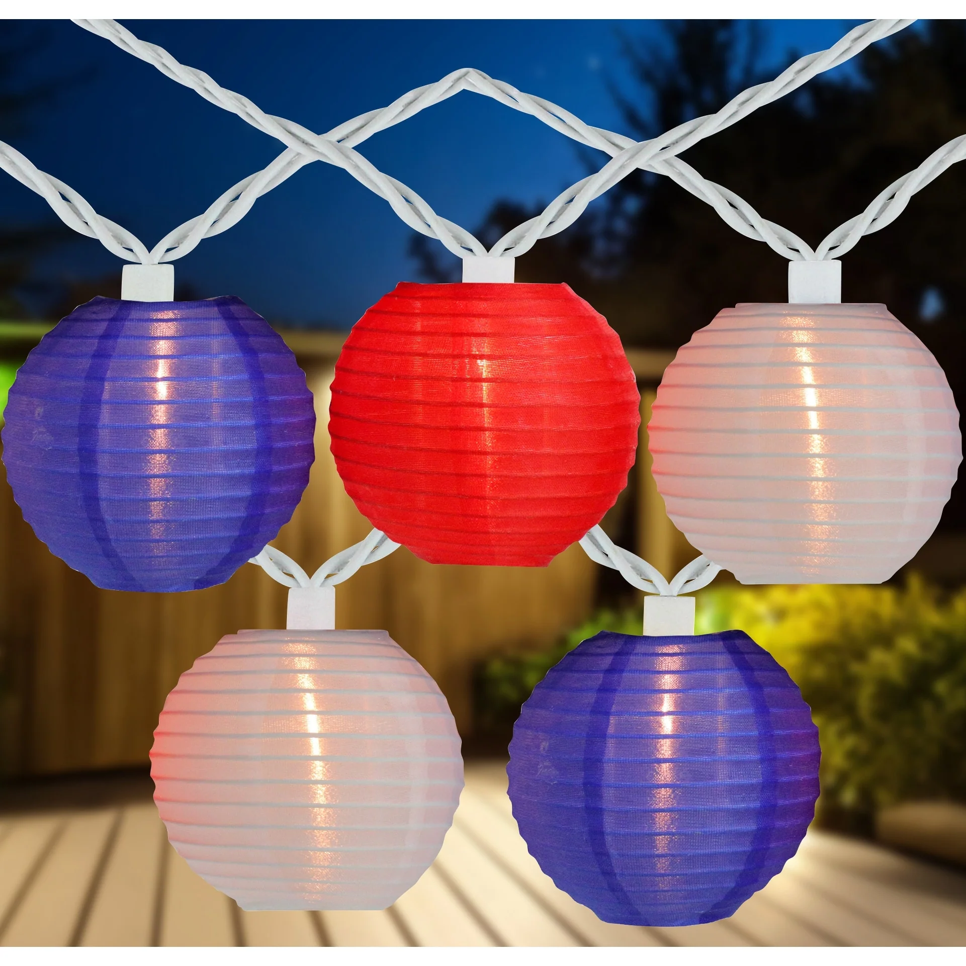 10ct Red Blue Round Chinese Lantern String Lights, 7.5ft White Wire