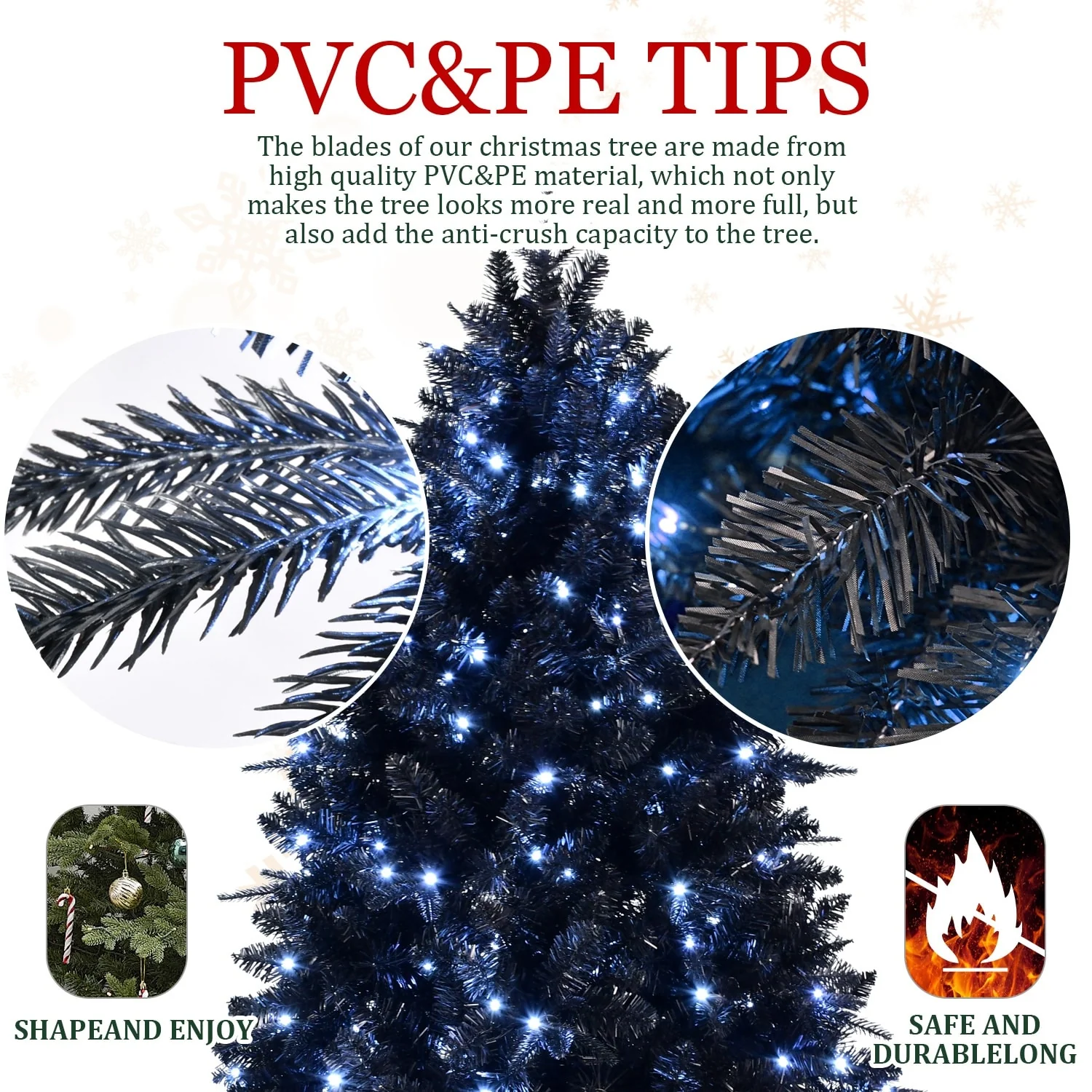 Full Appearance 8FT Artificial Black Christmas Tree with 600 Lights