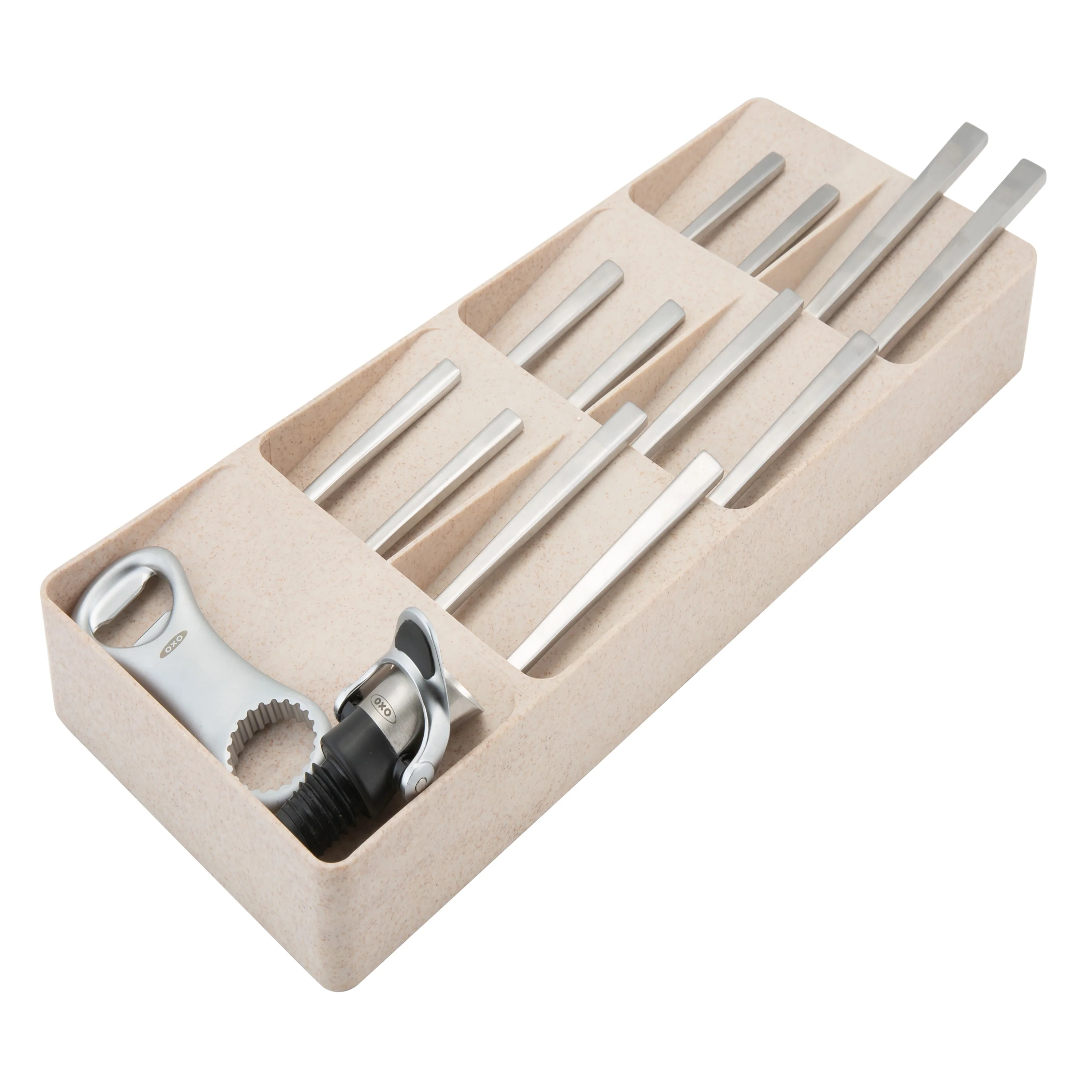 Kitchen Details 7 Compartment Cutlery Organizer in Natural - Brown - 15.7