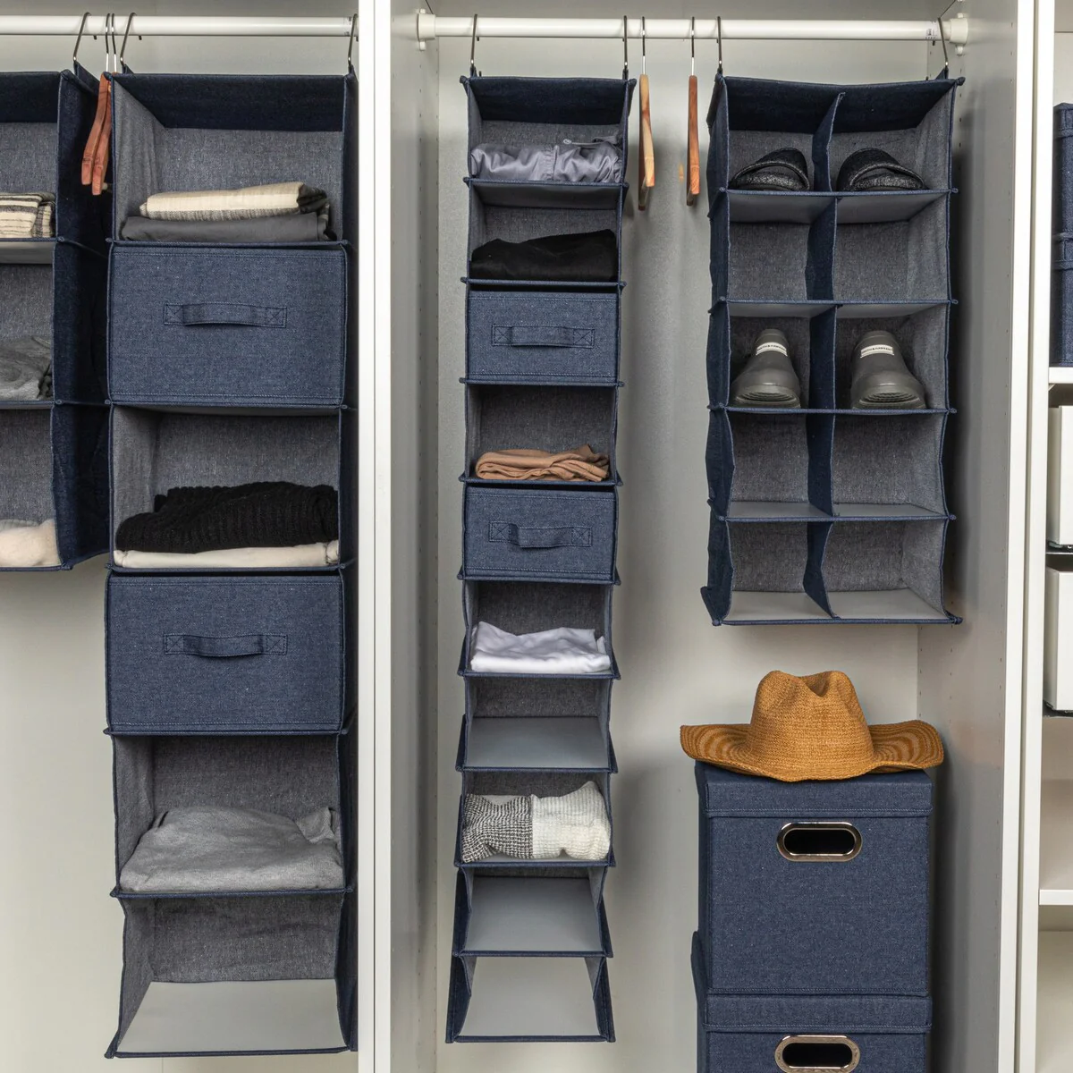 Household Essentials Hanging Cotton Blend and Plastic Closet Organizer with 10 Shelves - 8.0