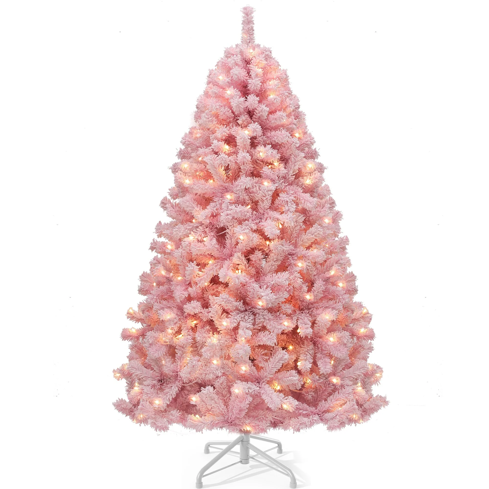6/7.5 Ft Prelit Pink Flocked Spruce Christmas Tree