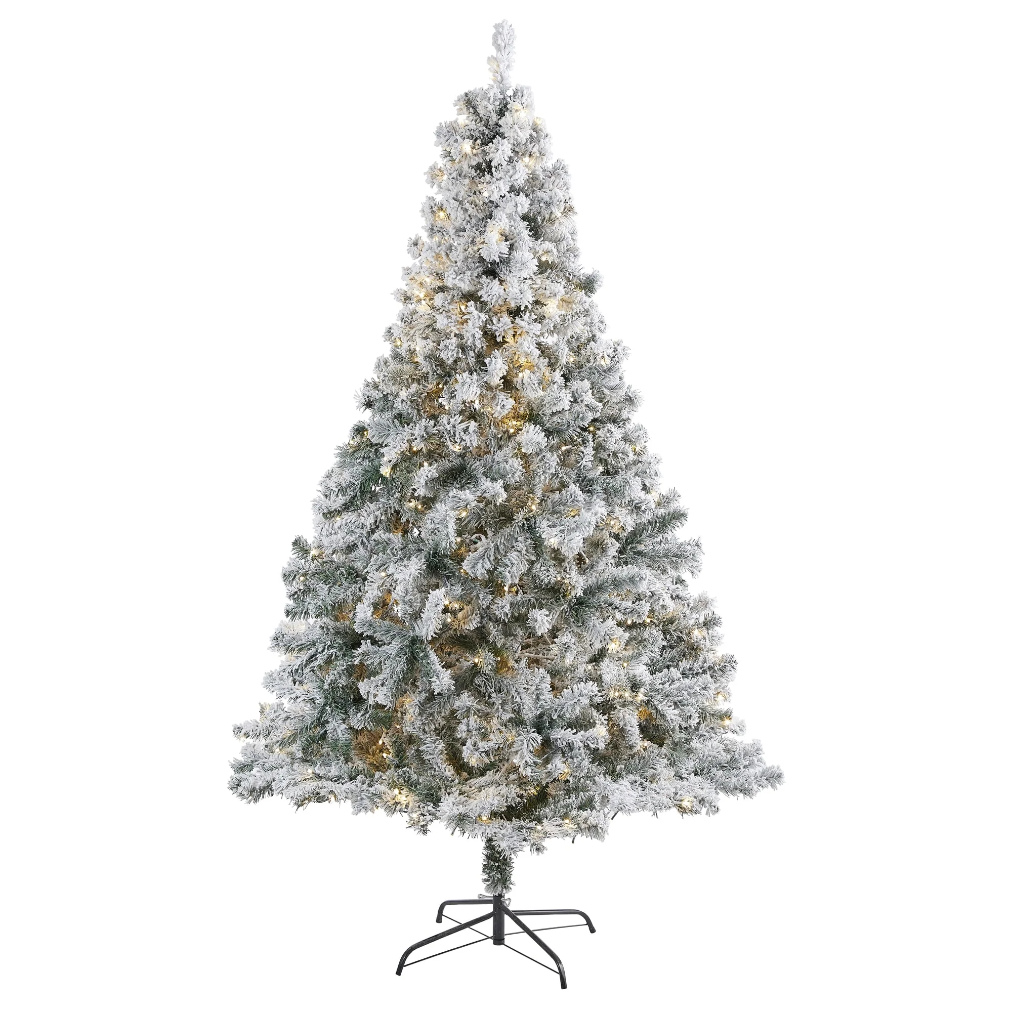 7' Flocked Rock Spruce Artificial Christmas Tree, Clear LED Lights - 7 Foot
