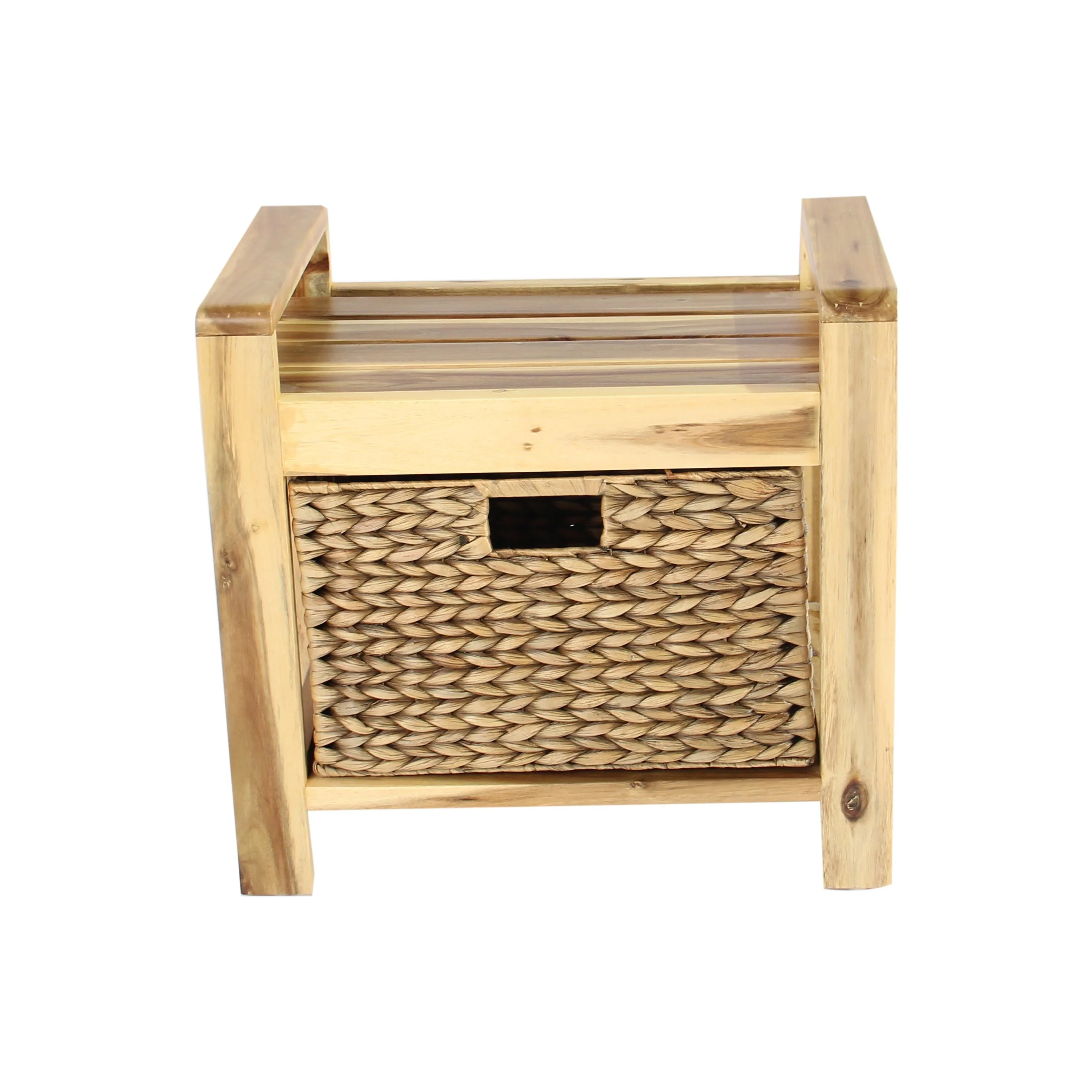 M4H Brae Solid Wood Natural Water Hyacinth Basket Storage Ottoman