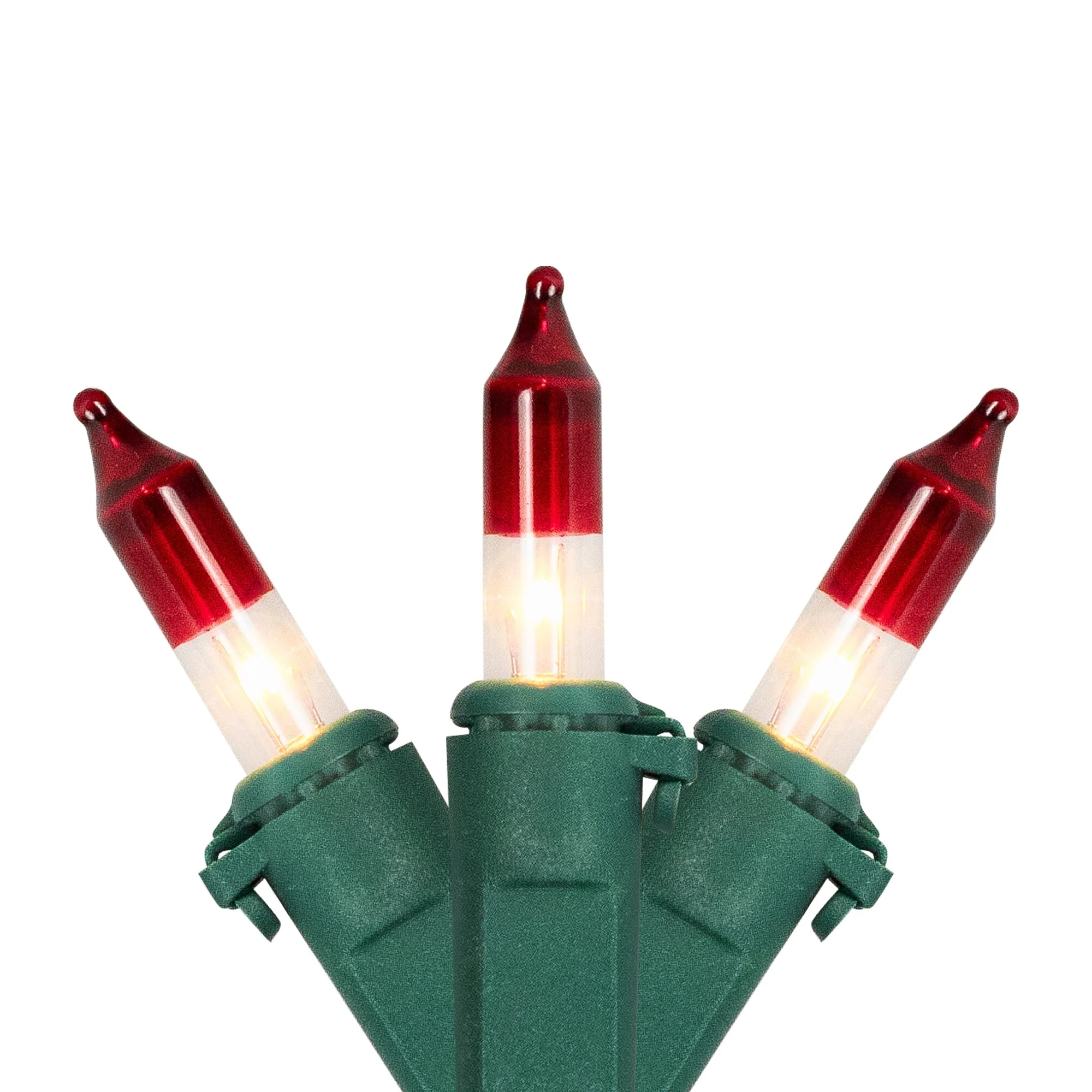 Mini Christmas Light Set - Clear with Red Tips - 10' Green Wire - 50ct