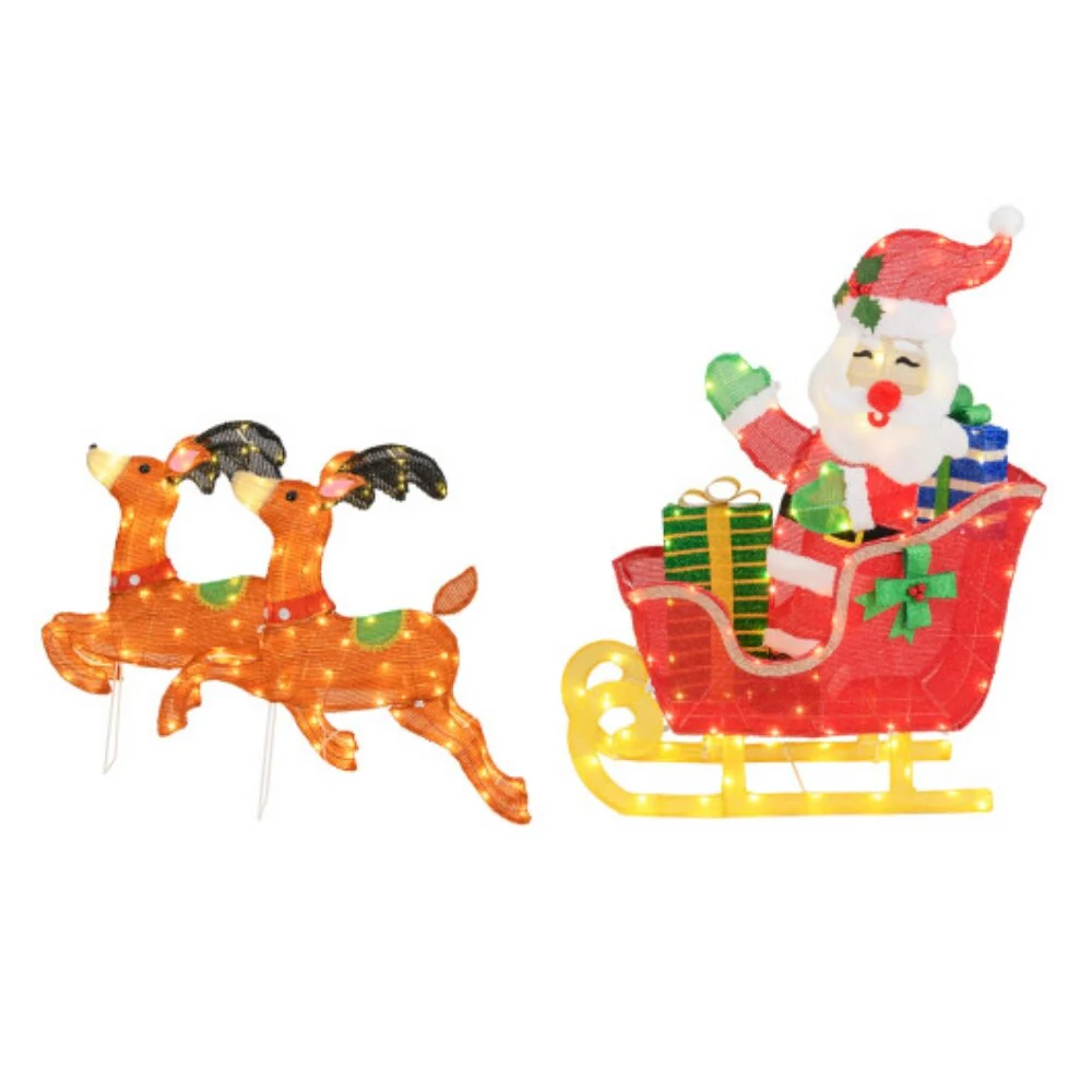 Lighted Christmas Reindeer and Santa Sleigh Decoration with 239 LED Lights - Brown - 30.5