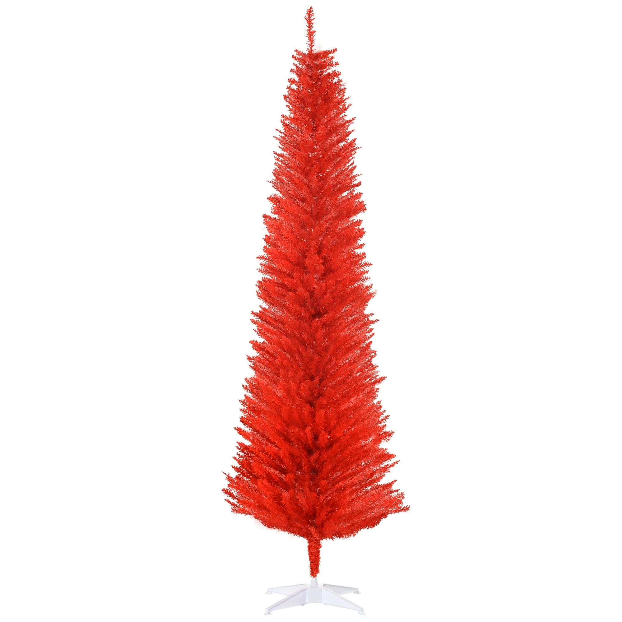 7' Red Pencil Artificial Christmas Tree with 499 Tips, Slim Xmas Tree with Realistic Branches