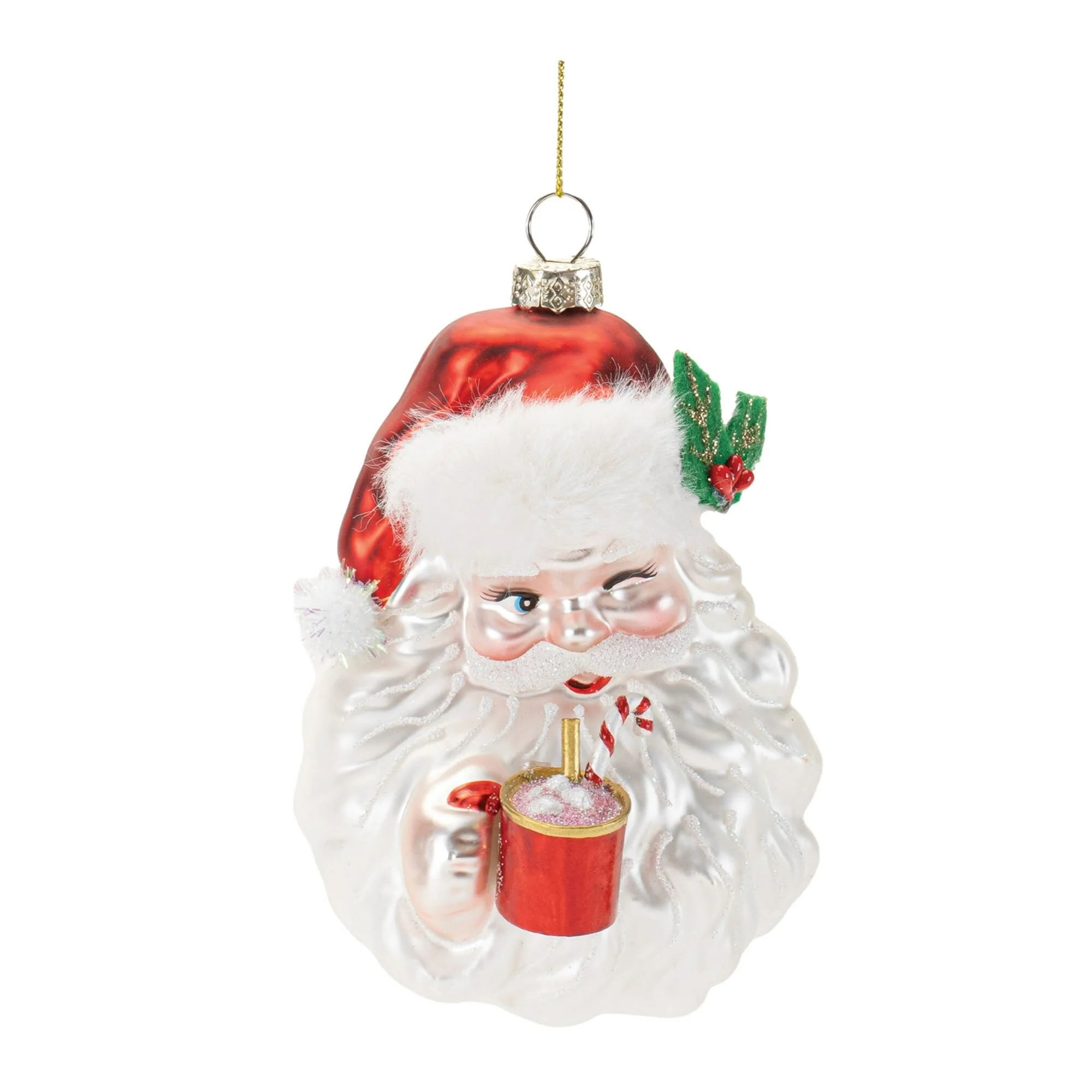 Santa with Hot Cocoa Glass Christmas Ornaments - 5