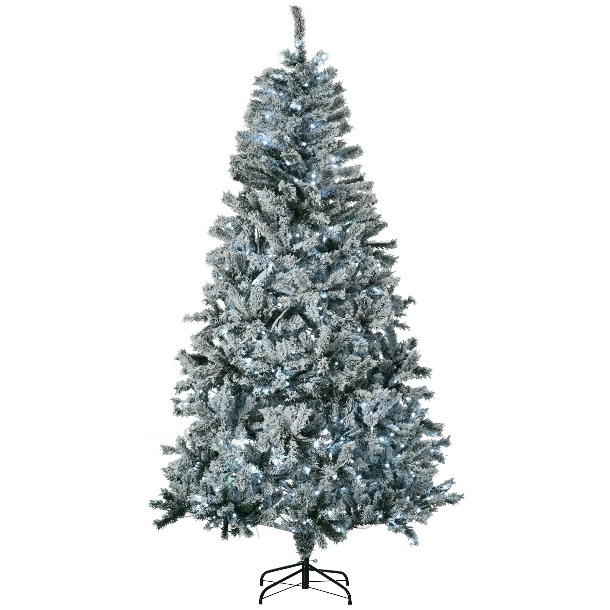 HOMCOM 7.5ft Prelit Snow-Flocked Artificial Christmas Tree with 500 Cold White LED Lights & 1254 Branch Tips