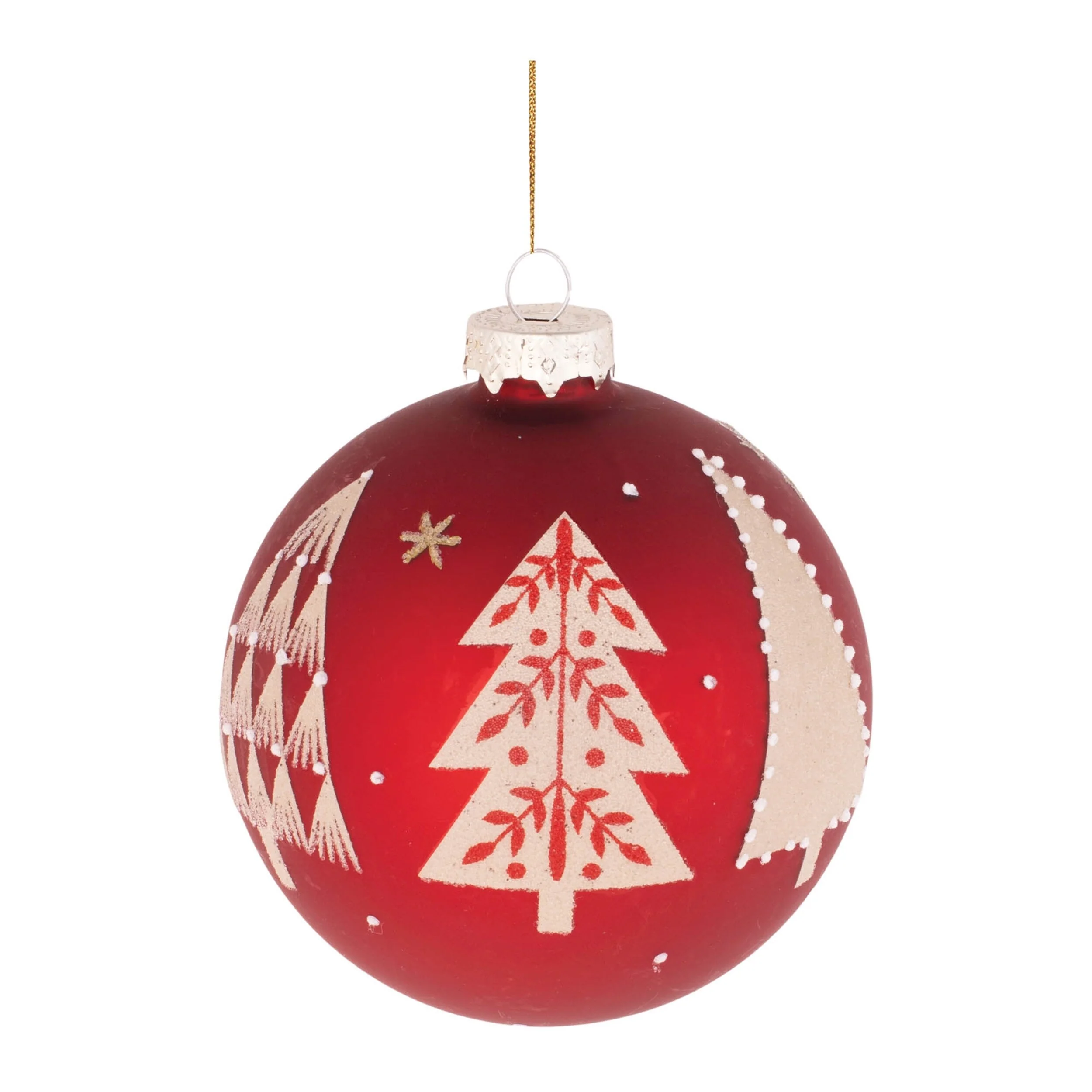 Glass Beaded Pine Tree Ball Ornaments Set of 6 with Hangers - 3.75” x 3.75” x 4” (L x W x H)