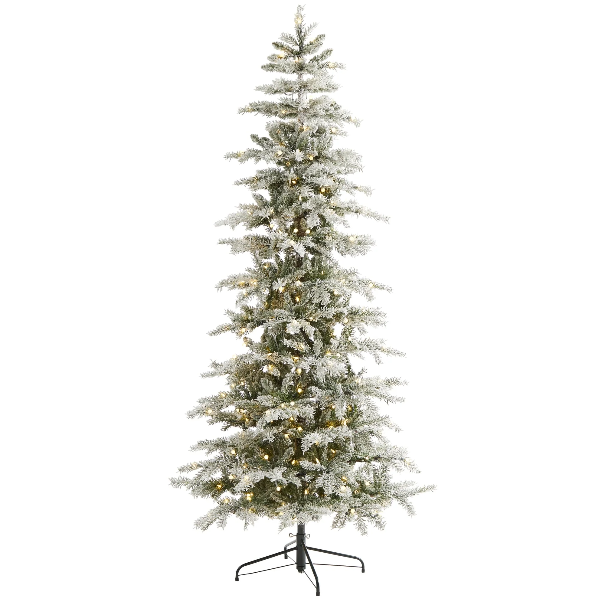 7.5’ Pre-Lit Flocked Nova Scotia Artificial Christmas Tree, Warm Clear LED Lights - 7.5 Foot