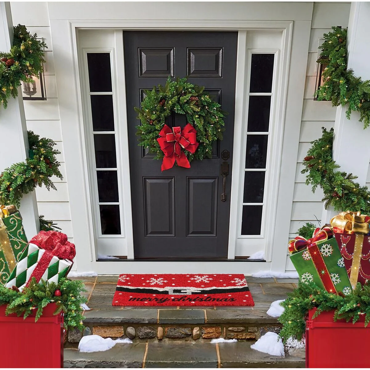 RugSmith White Machine Tufted Merry Christmas Doormat, 18