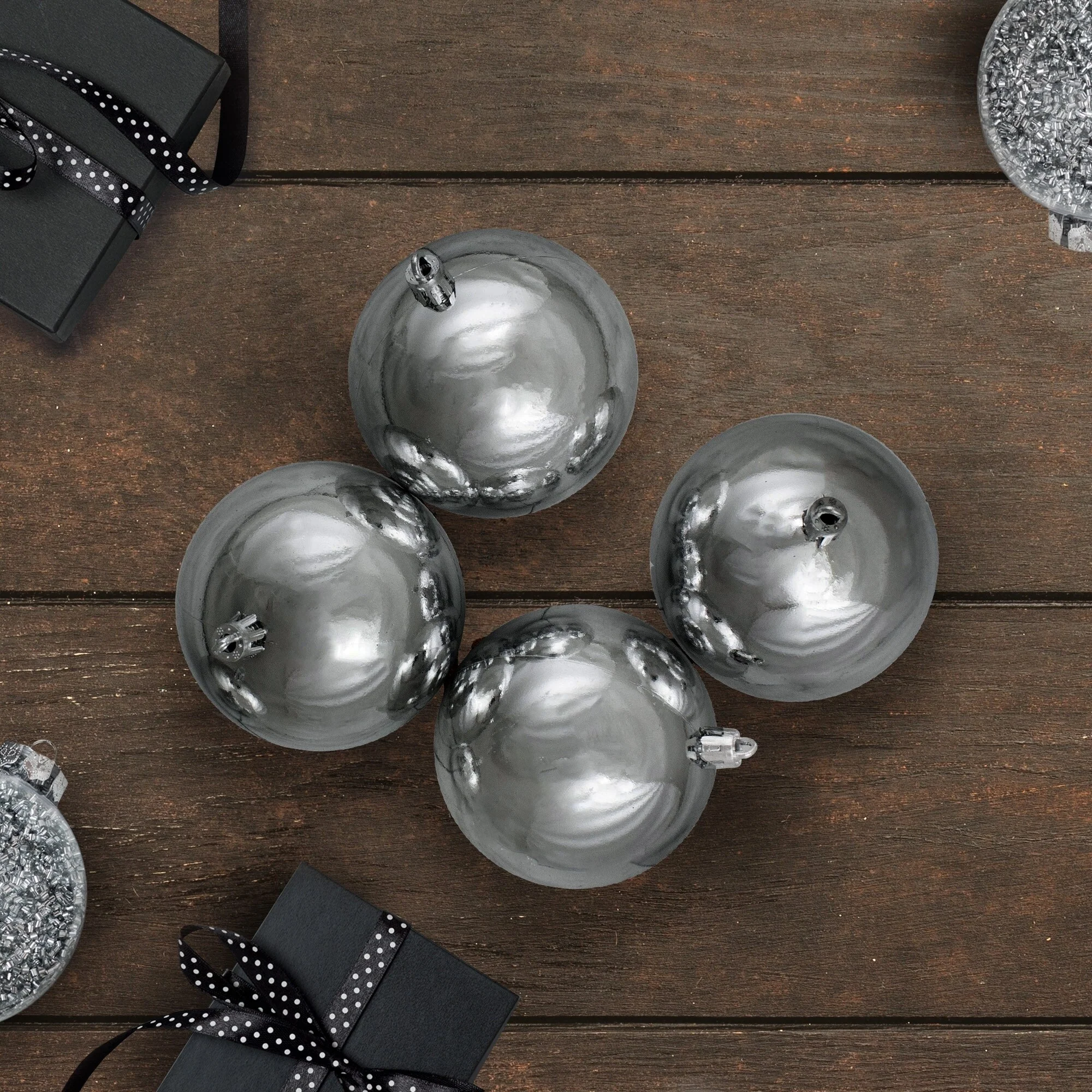 12ct Pewter Gray Shatterproof Shiny Christmas Ball Ornaments 4