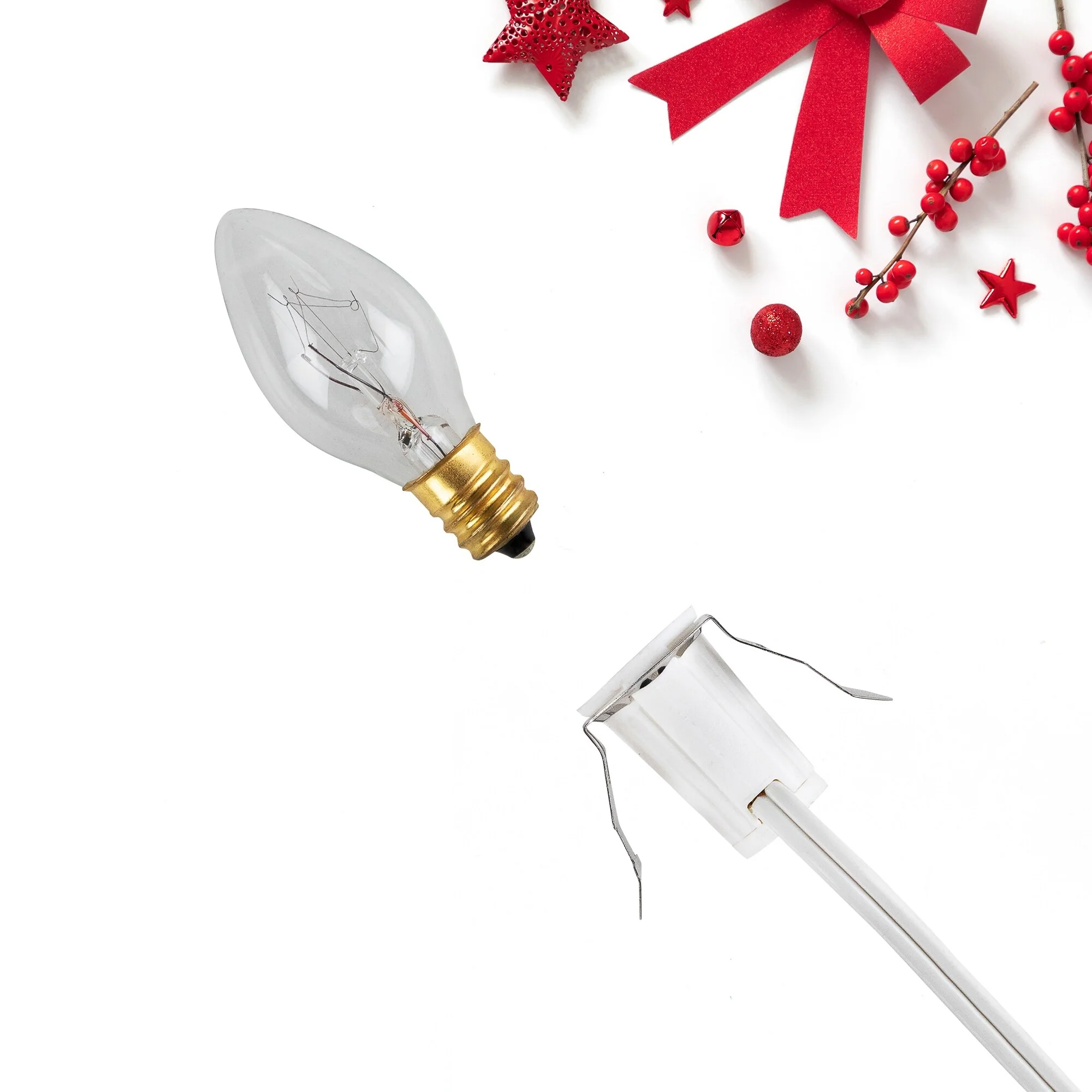 Christmas Village Replacement C7 Single Light Cord, 6' White Wire