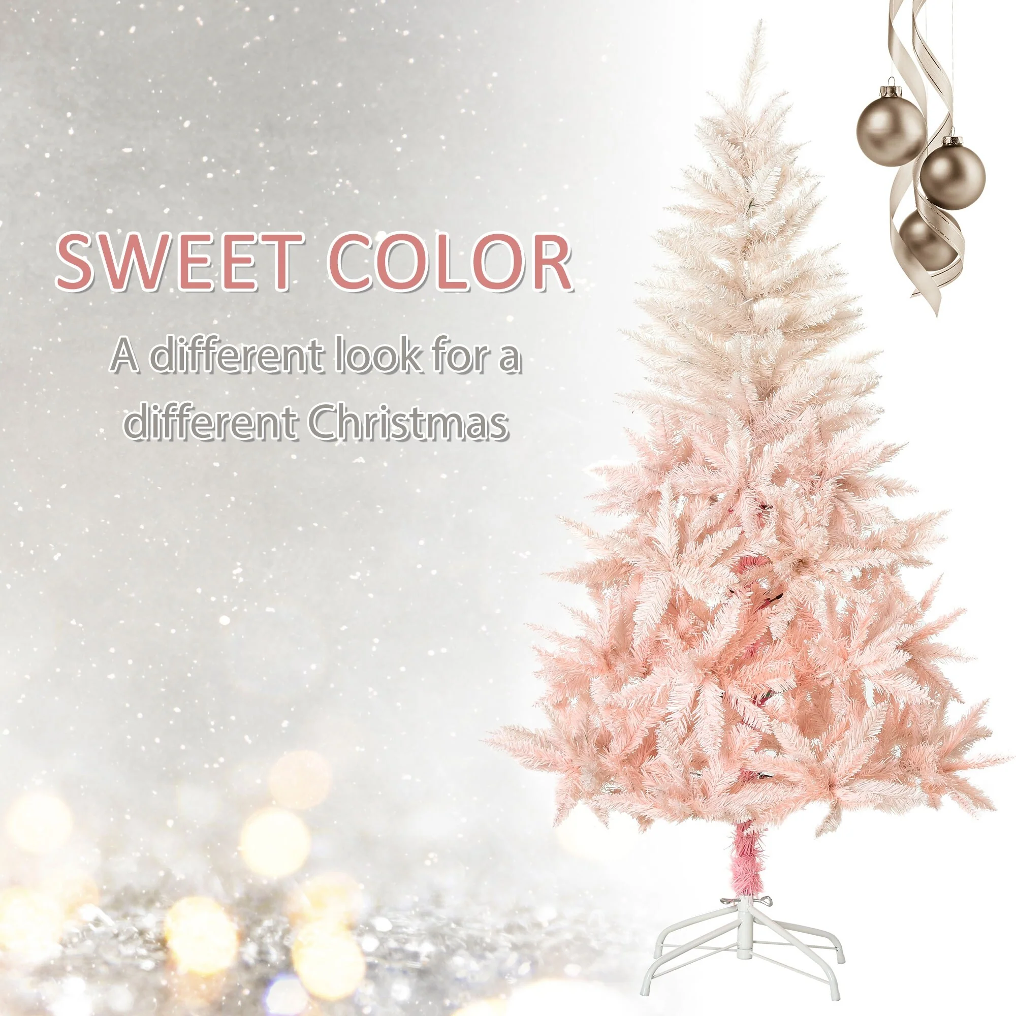 7ft Pink Spruce Artificial Christmas Tree, Unlit and Flame-Retardant with 1000 Tips, Easy Assembly
