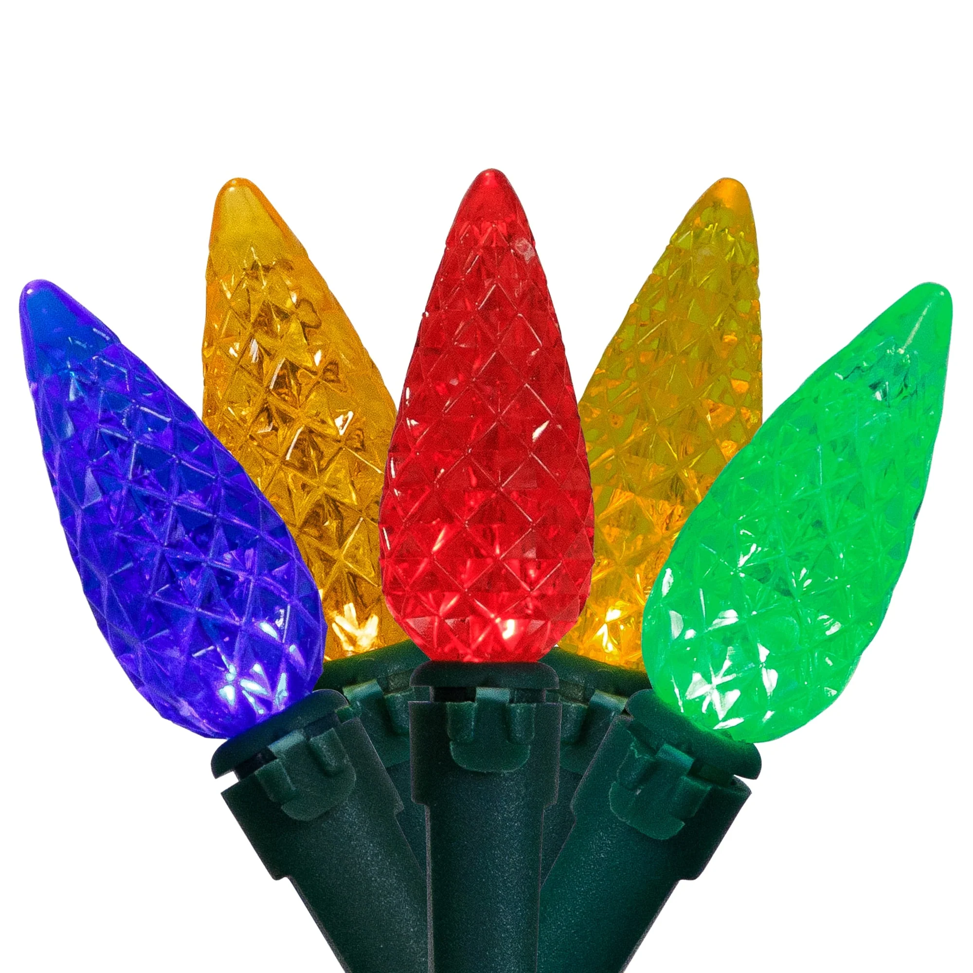 Battery Operated LED C6 Faceted Christmas Lights - Multicolor - 15.75’ Green Wire - 50ct