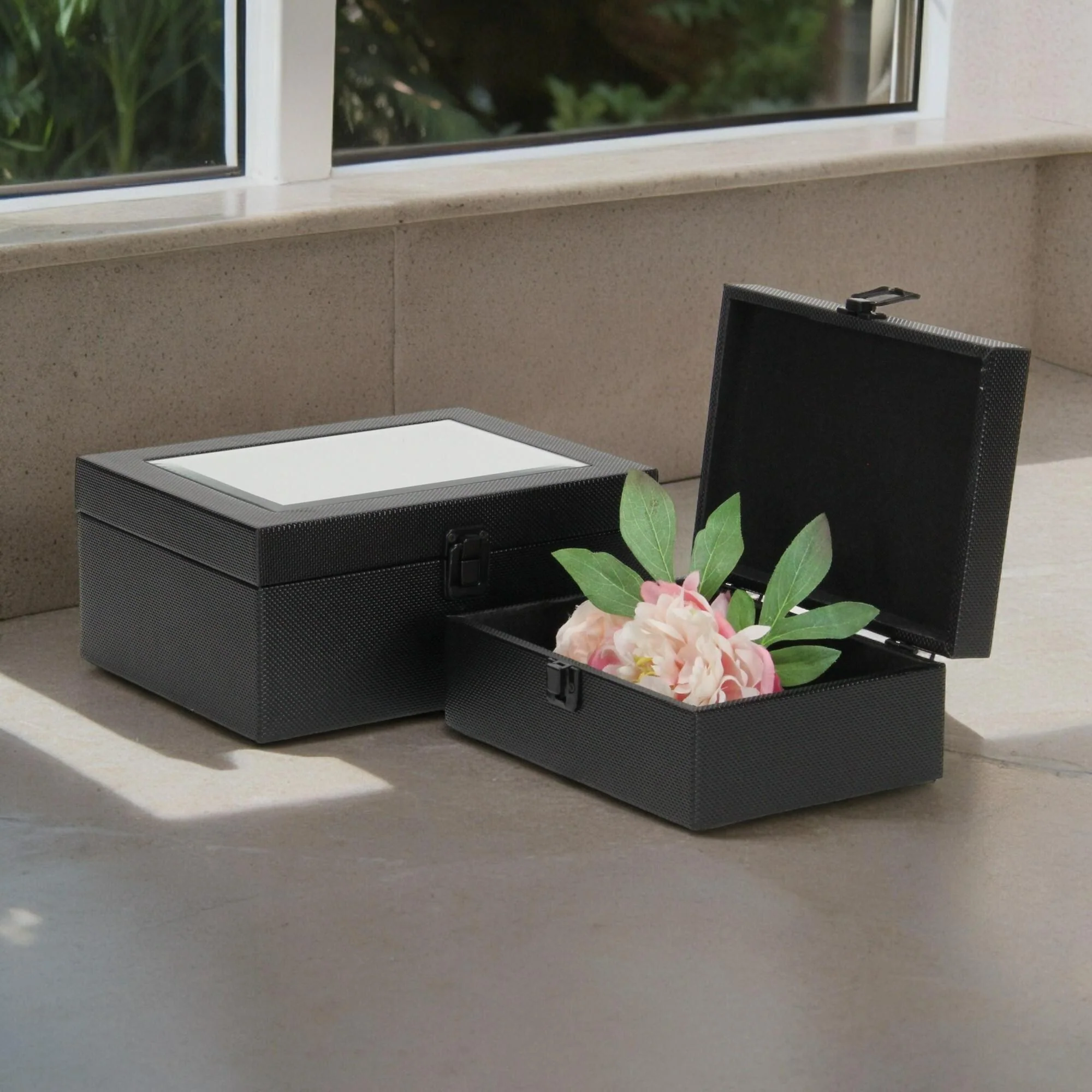 Woven Pattern Mirrored Storage Box Set - 10.25