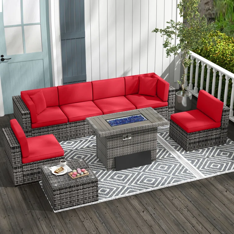 6 - Person Outdoor Seating Group with Fireplace Table