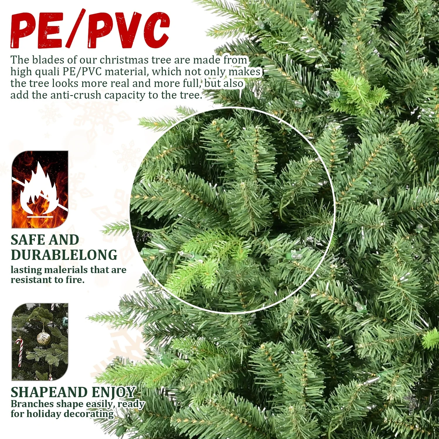 Realistic 9FT Artificial Christmas Tree Unlit Spruce with Flame-Retardant Branches Perfect for Holiday Customization