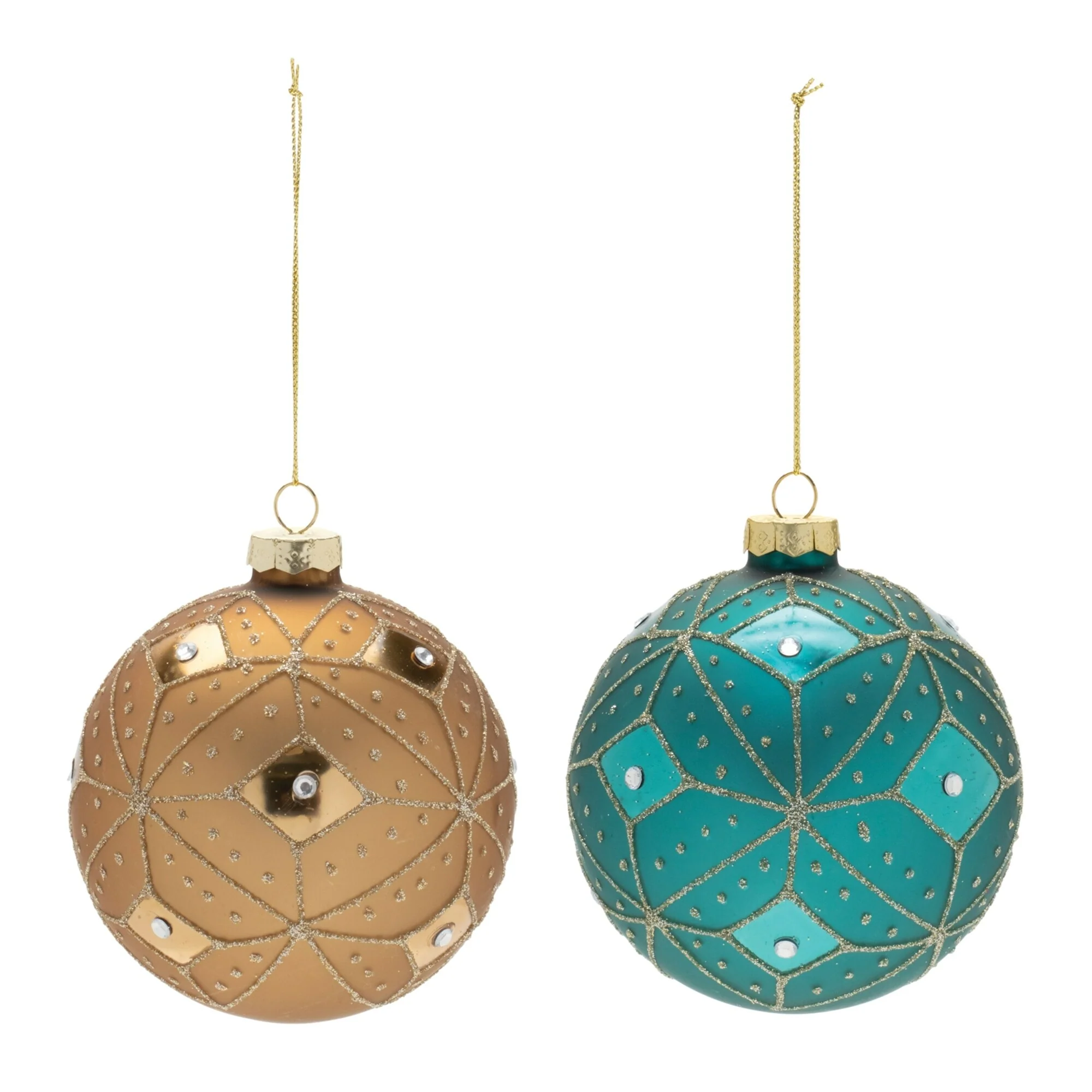 Geometric Glittered Glass Christmas Ball Ornaments - 4