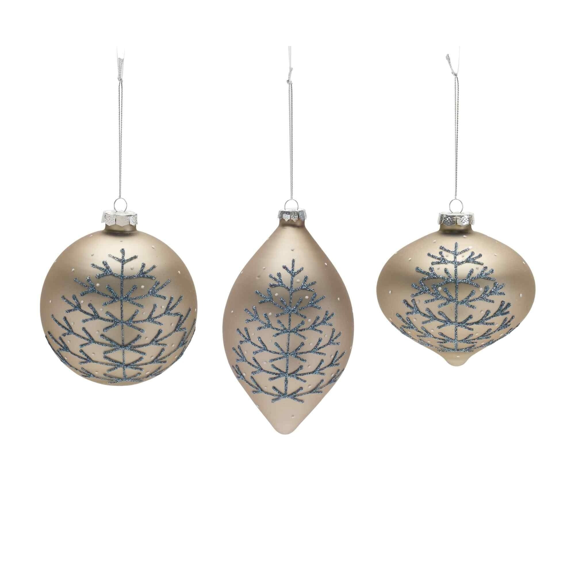 6ct Champagne Yellow Blue Glittered Christmas Ornaments 6.25