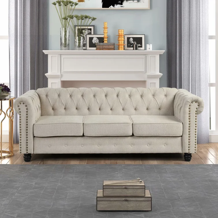Gilles 82" Linen Rolled Arm Upholstered Sofa