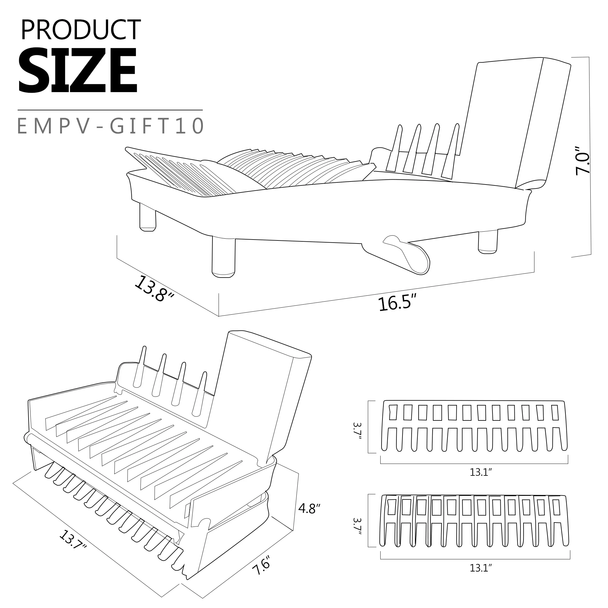Foldable Countertop Dish Drying Rack with Drainer - 16.5