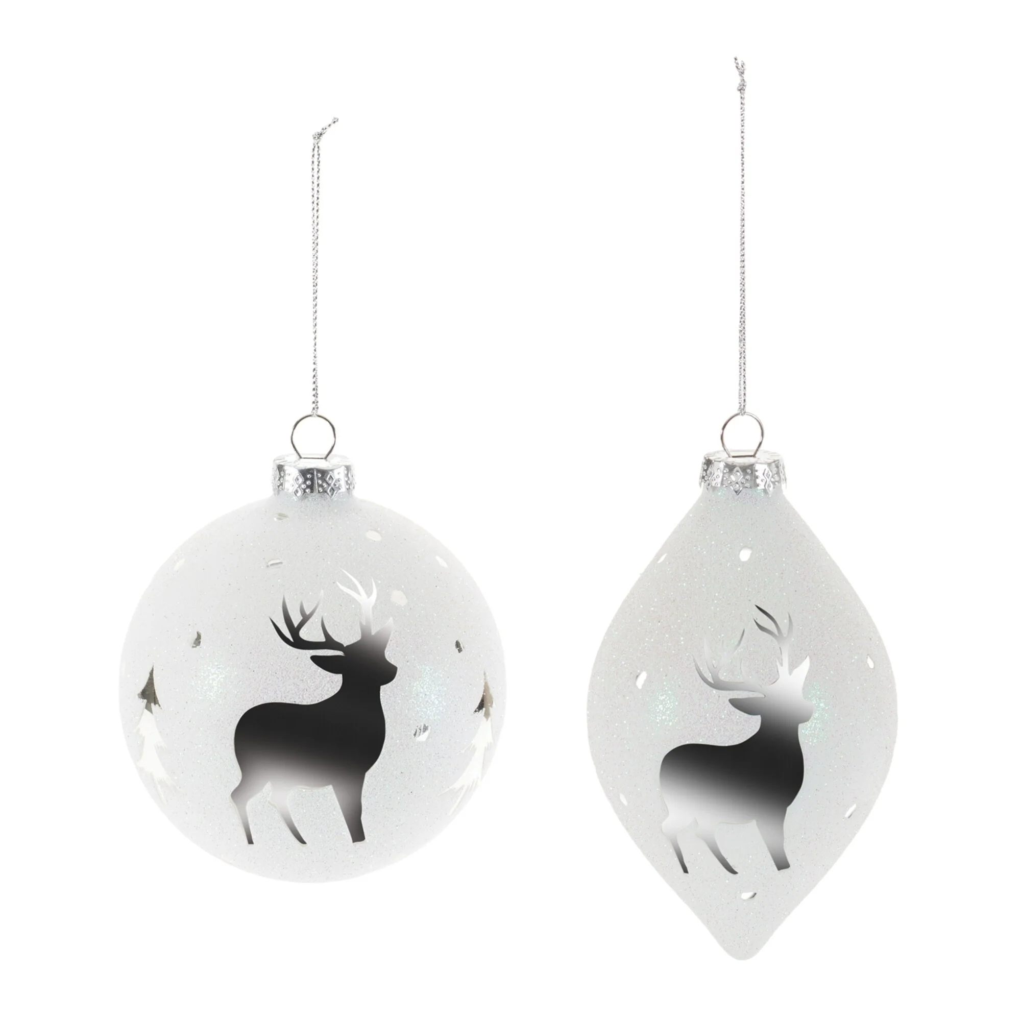 Glittered Deer Frosted Glass Christmas Ornaments - 5