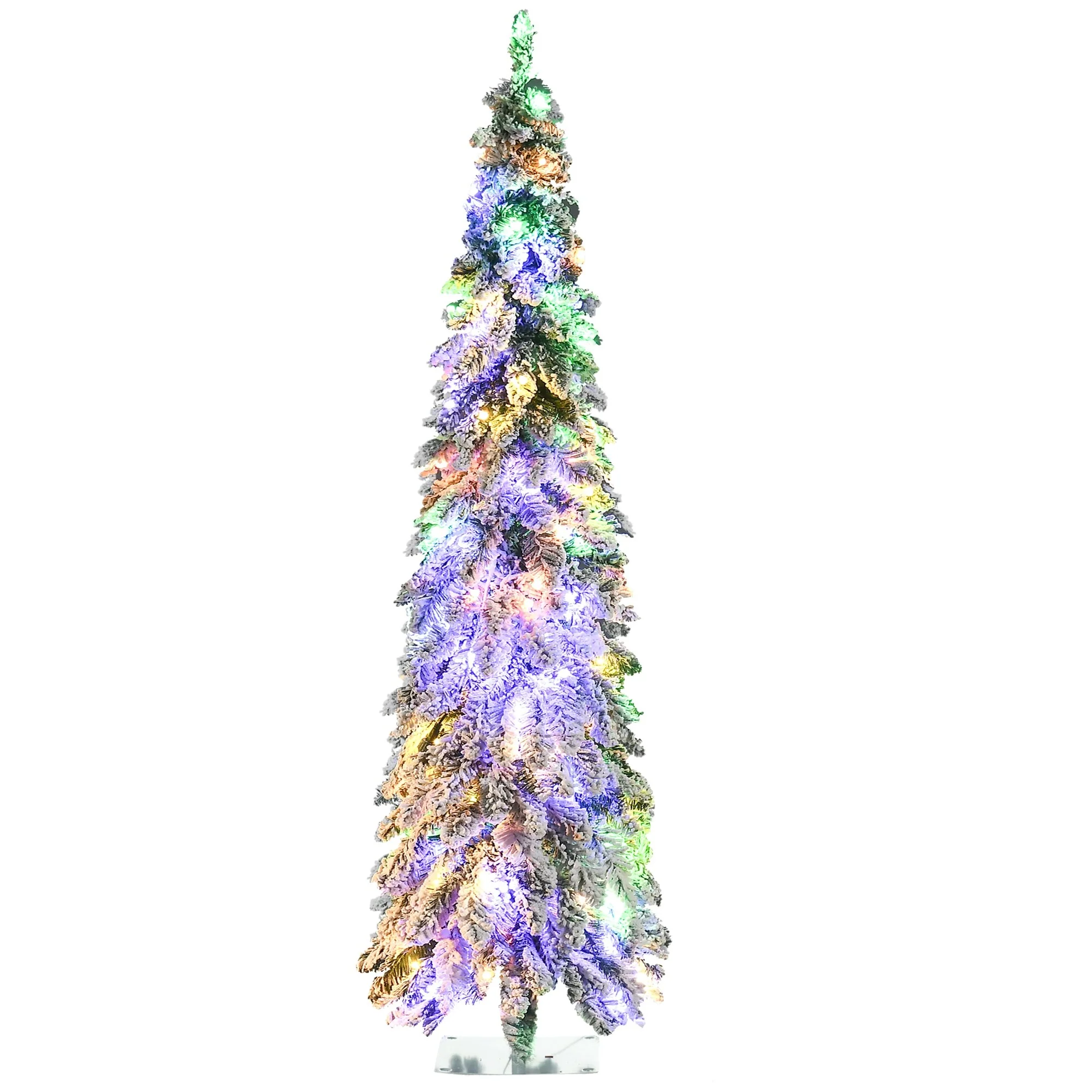 HOMCOM 6ft Tall Prelit Pencil Artificial Christmas Tree Holiday Décor with 407 Snow Flocked Branches Downswept Shape - 5.89 ft