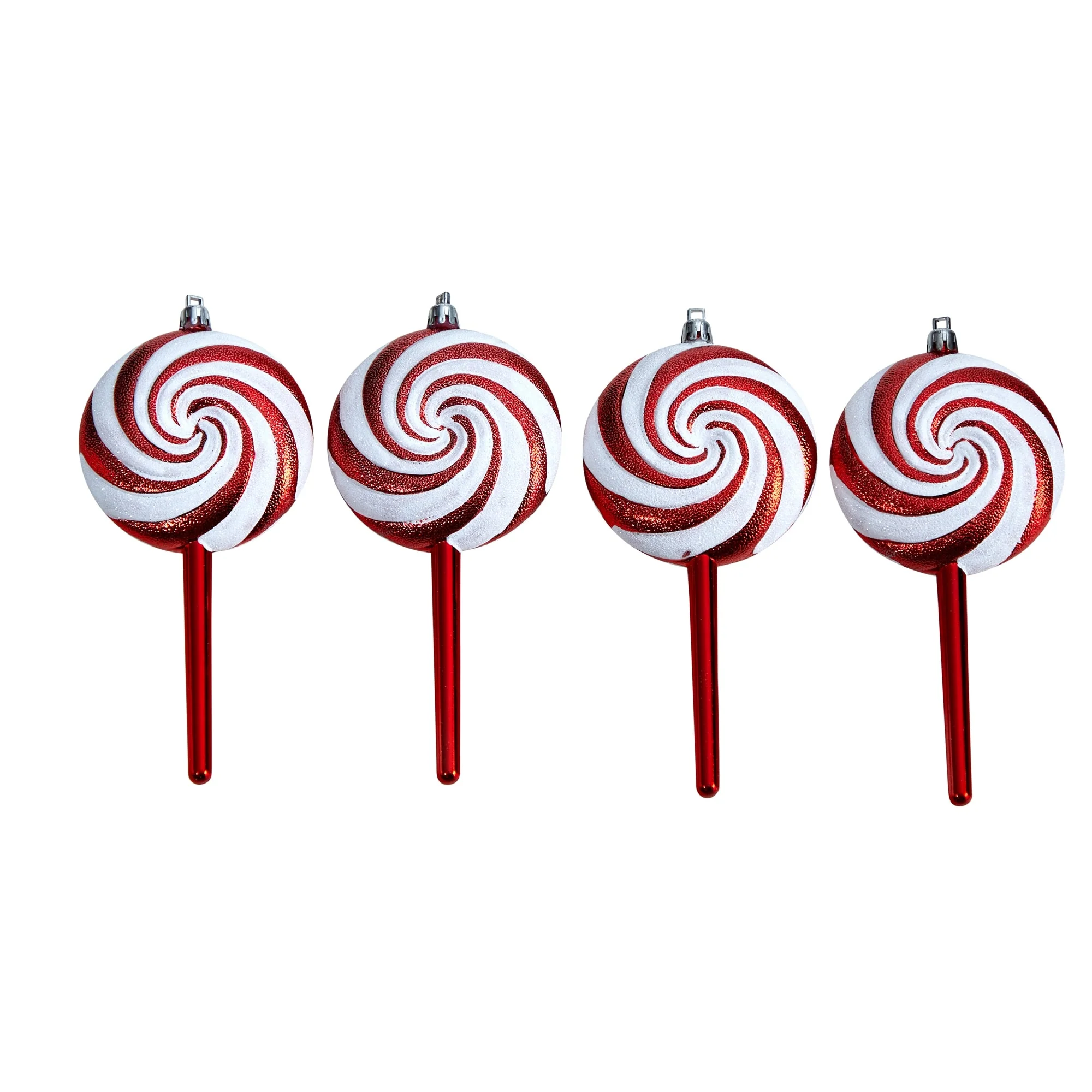 4ct White and Red Shatterproof 2-Finish Christmas Candy Ornaments 7