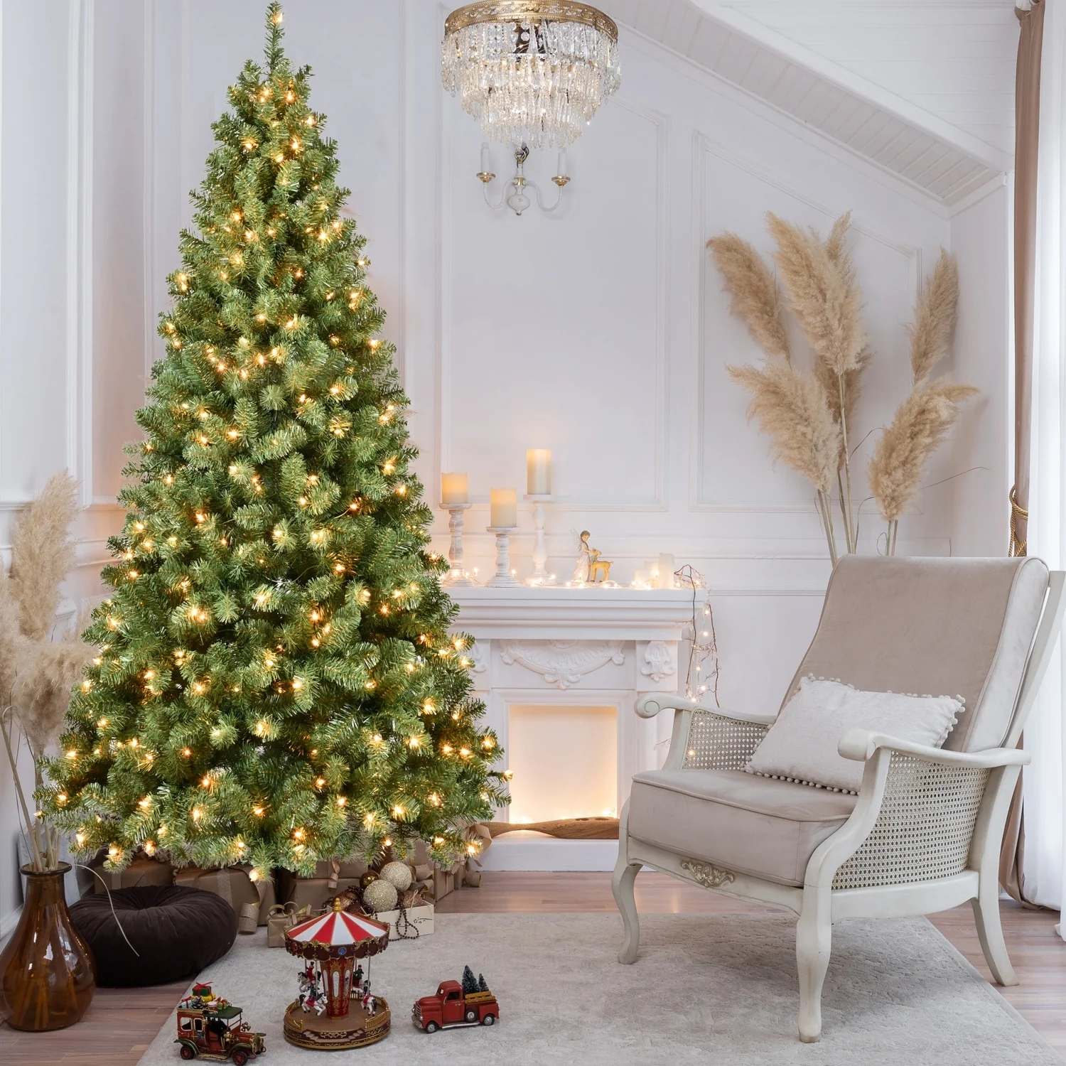 6/7/8ft Pre-Lit PVC Christmas Tree with UL Lights