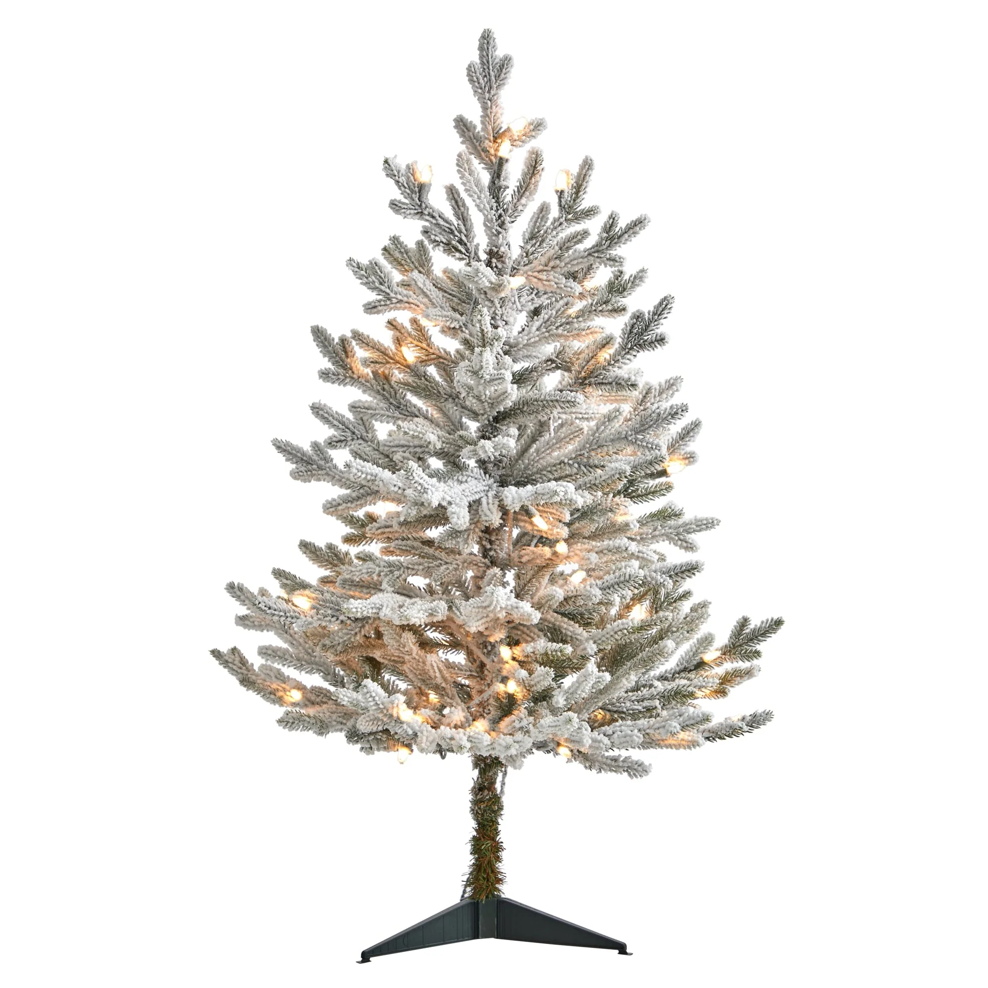 3’ Pre-Lit Flocked Fraser Fir Artificial Christmas Tree, Clear LED Lights - 3 Foot