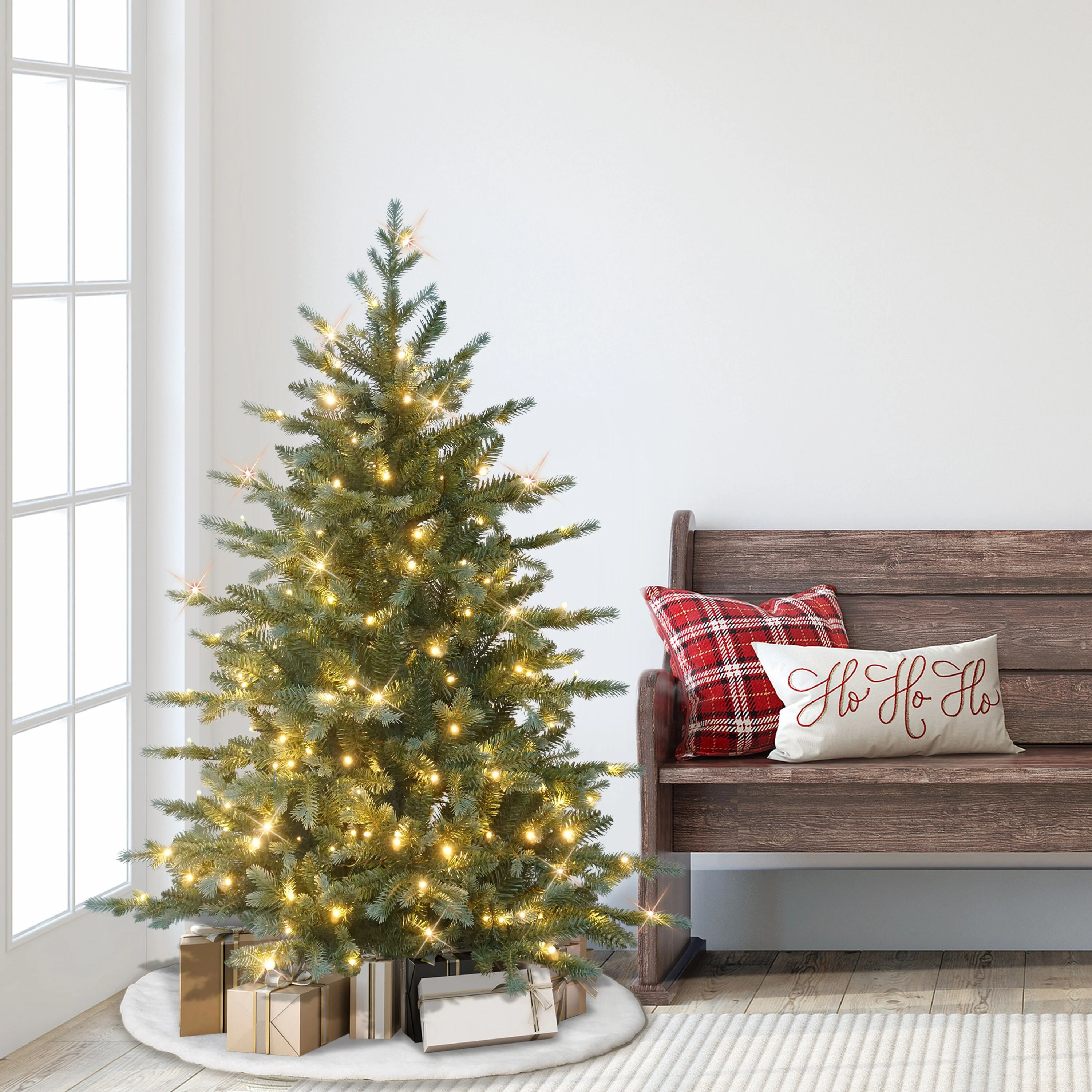 Puleo International 4.5' Pre-Lit Linden Fir Artificial Tree with 200 Dual-Color LED Lights