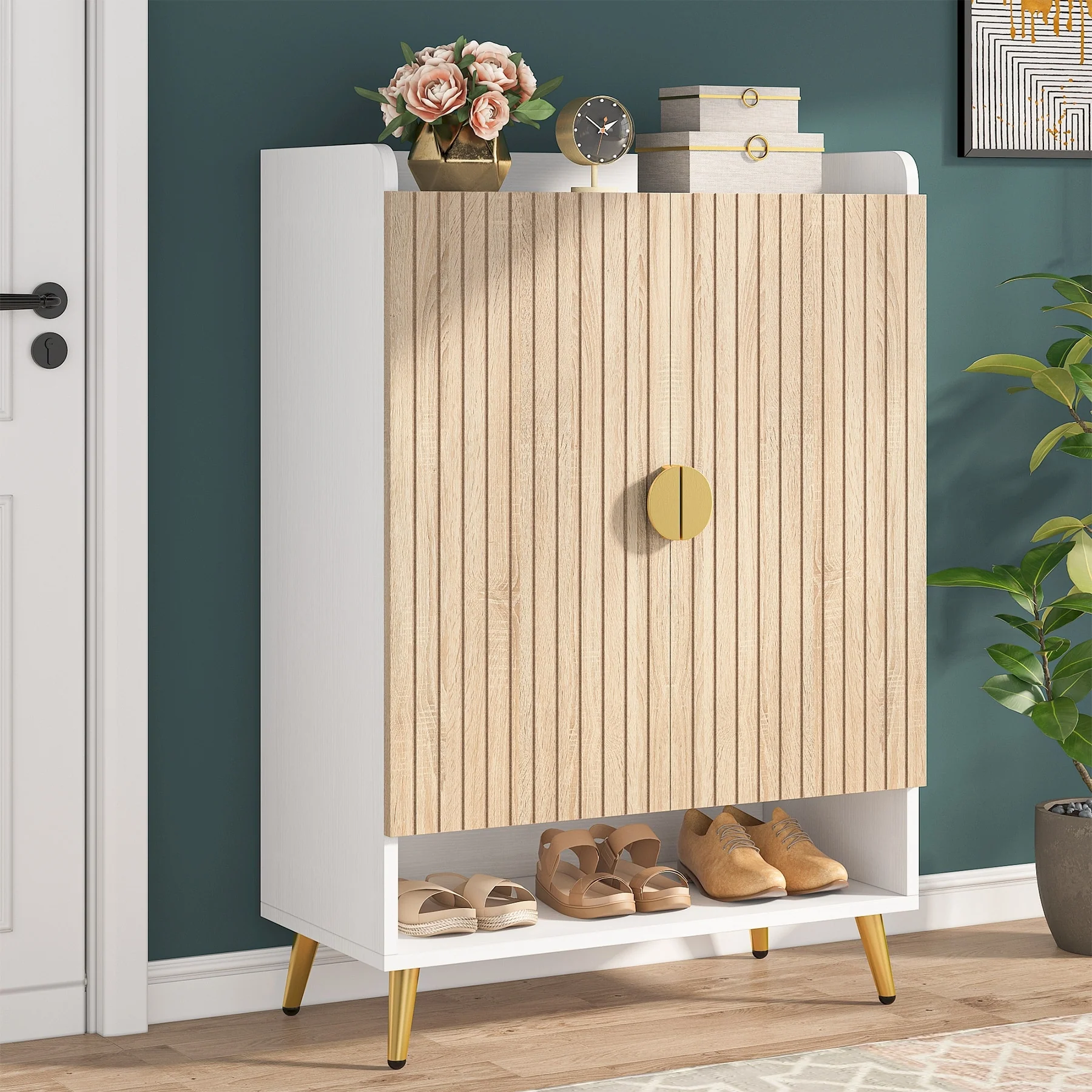 Shoe Cabinet for Entryway, Shoe Storage Cabinet with Doors, Wood Color - 30