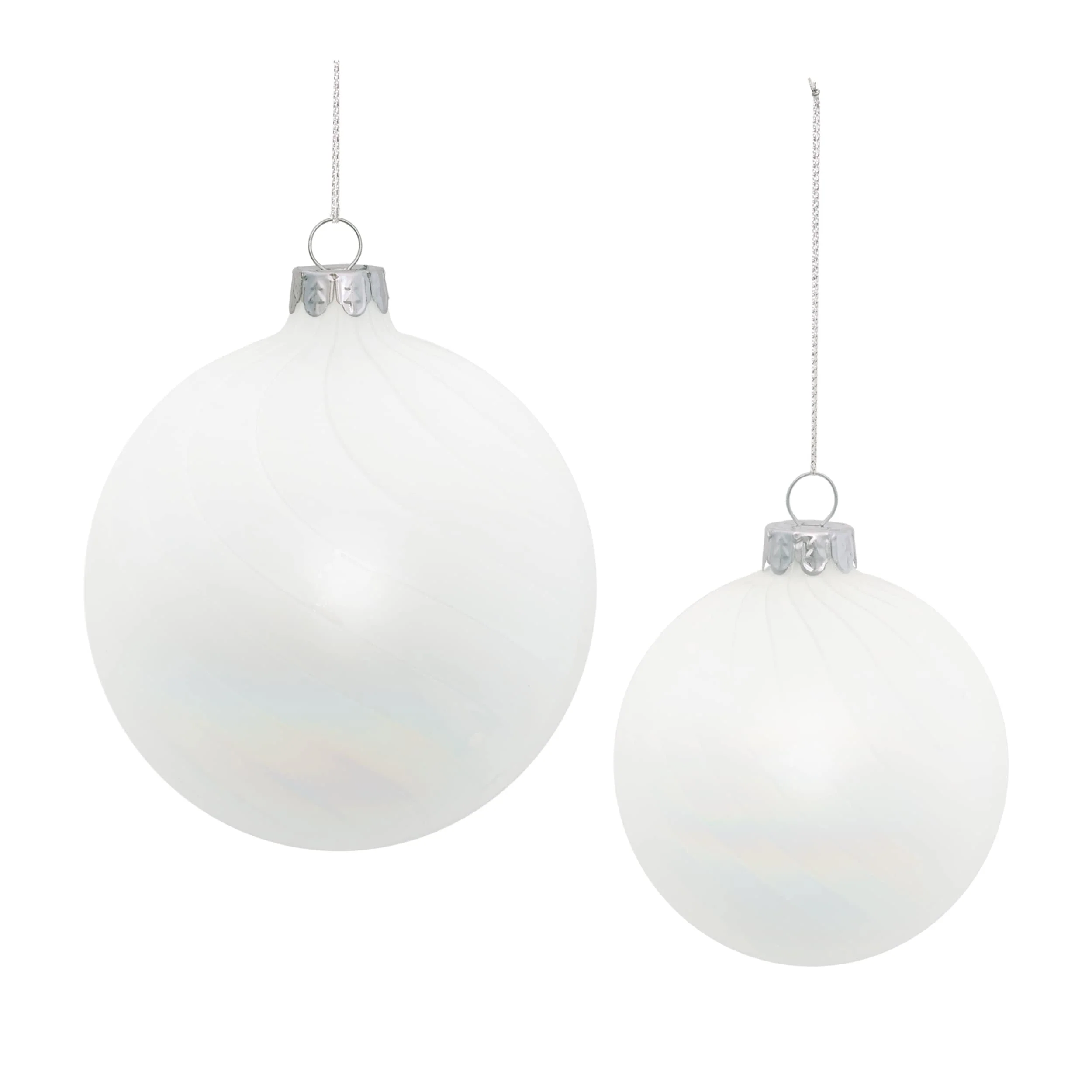 White Iridescent Glass Ribbed Ball Ornaments Set of 12 Holiday Decor - 3.75” x 3.75” x 4” (L x W x H)