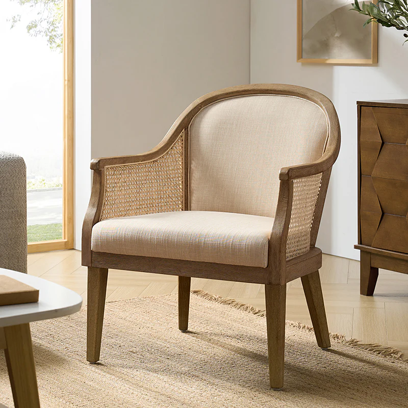 Audrey Farmhouse Rattan Solid Wood Armchair