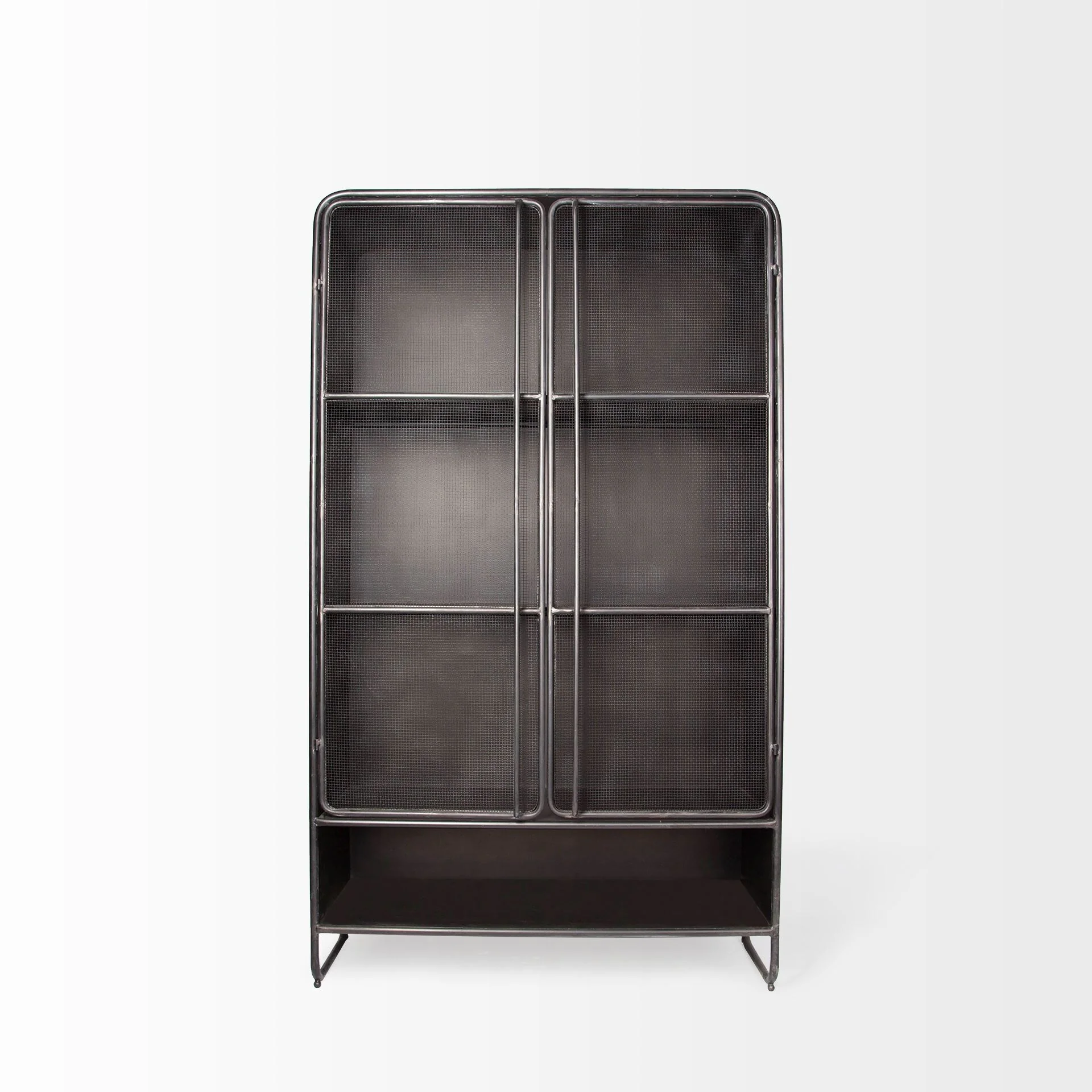 Klaus Dark Brown Polished Metal w/ Mesh Doors Display Cabinet