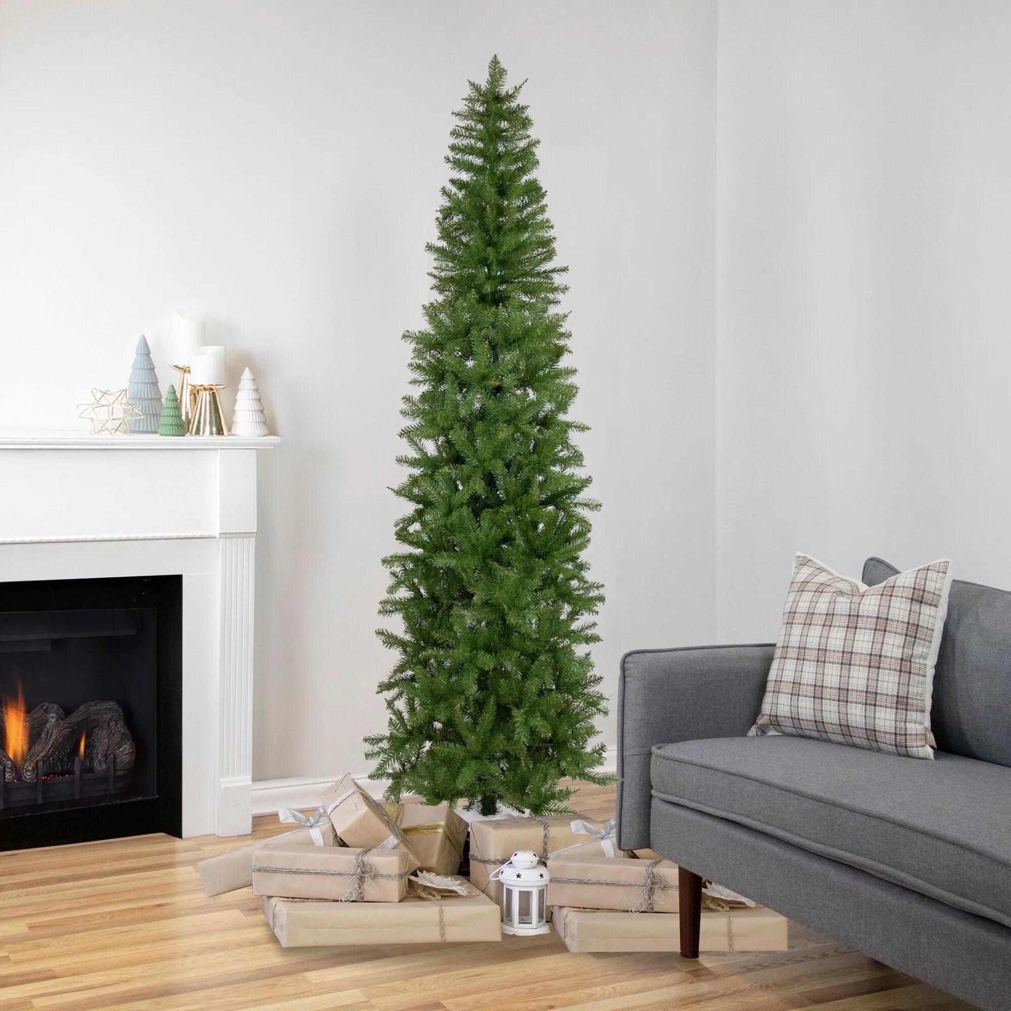 7.5' Silver Lake Fir Pencil Artificial Christmas Tree, Unlit - 7.5 Foot