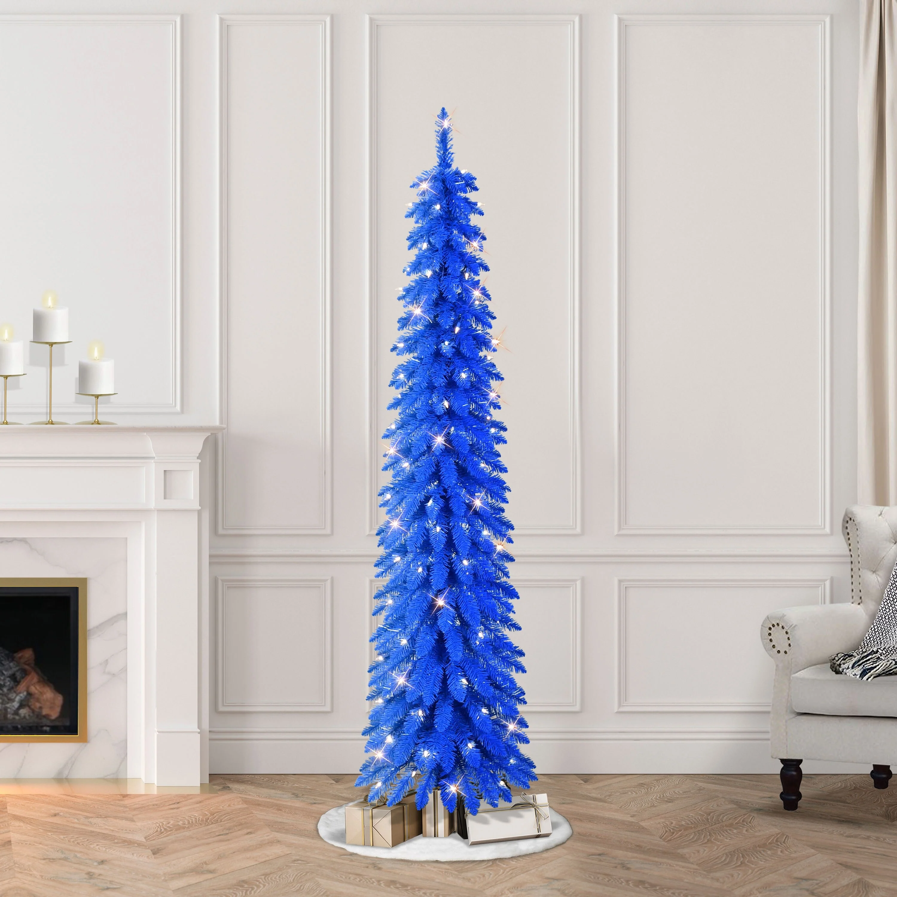 Puleo International 6' Pre-Lit Artificial Blue Alpine Pencil Tree