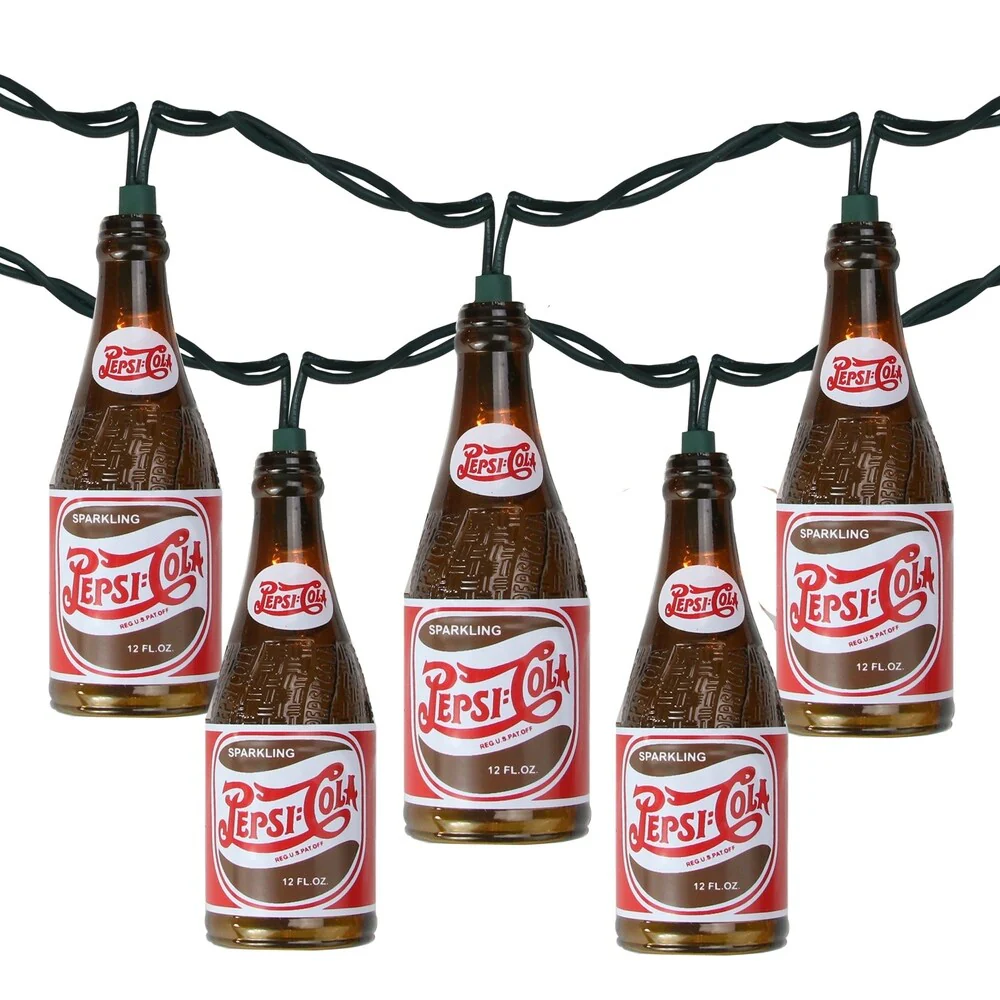 Set of 10 Classic Pepsi Can Novelty Christmas Lights - Green Wire