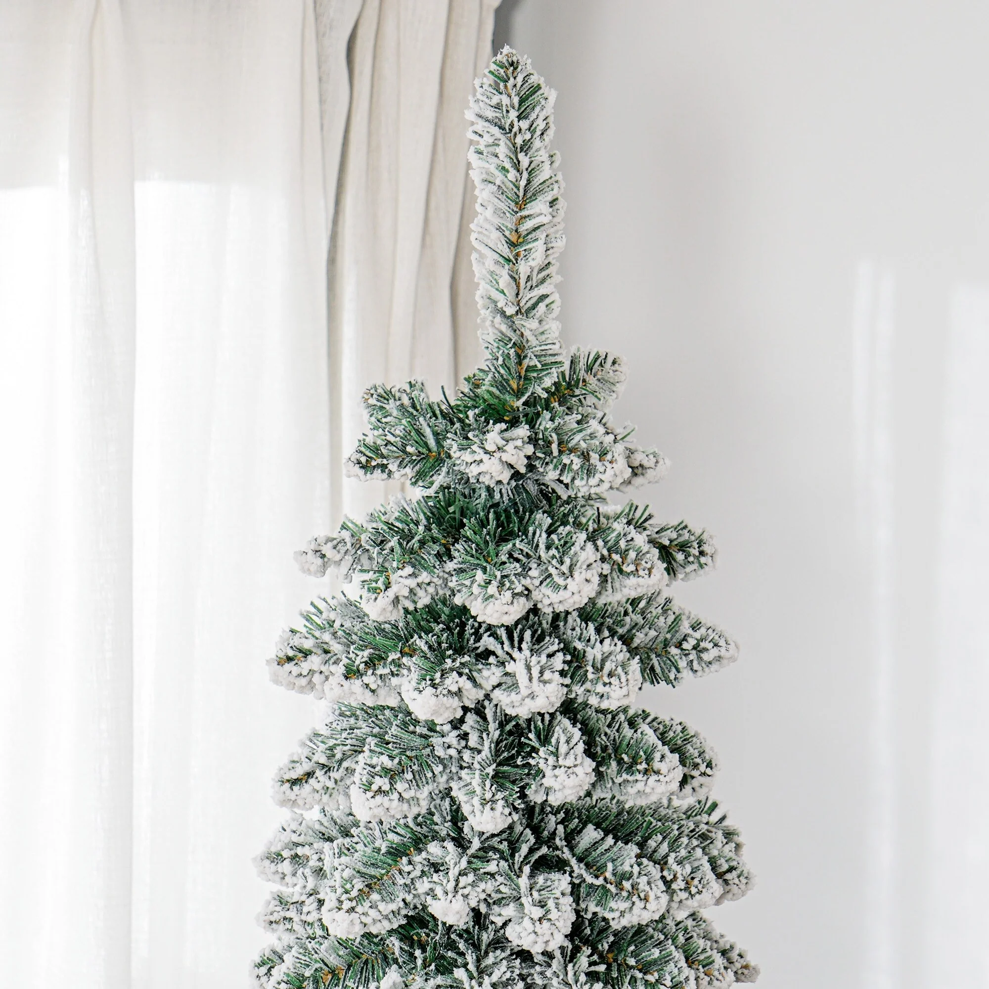 8ft Slim Pencil Artificial Christmas Tree with Snow Flocked Tips, 603 Branches