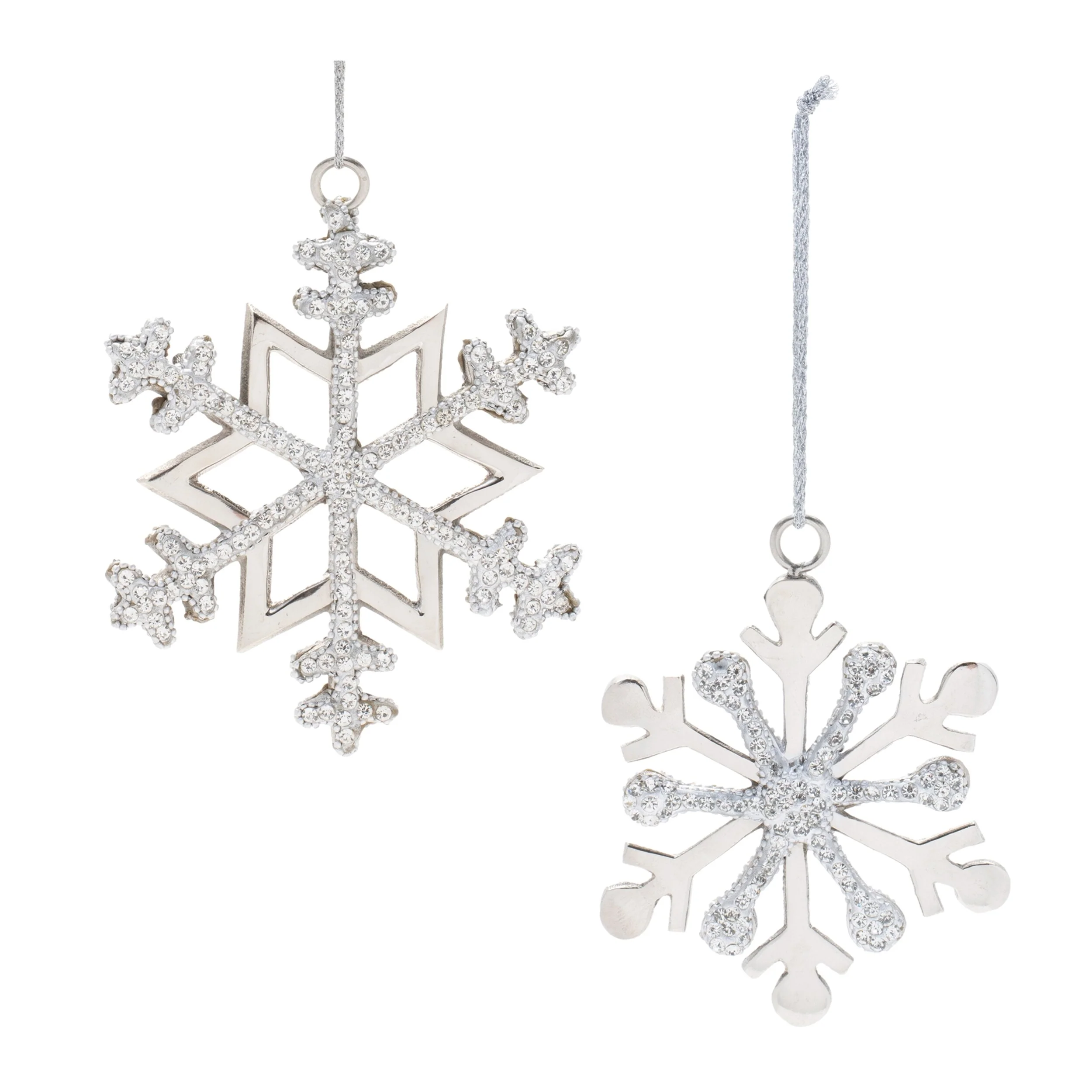 Set of 2 Metal Hanging Snowflake Ornaments with Beads and Lacquer Finish for Christmas Decorations - 4.75”L x 0.25”W x 5.75”H