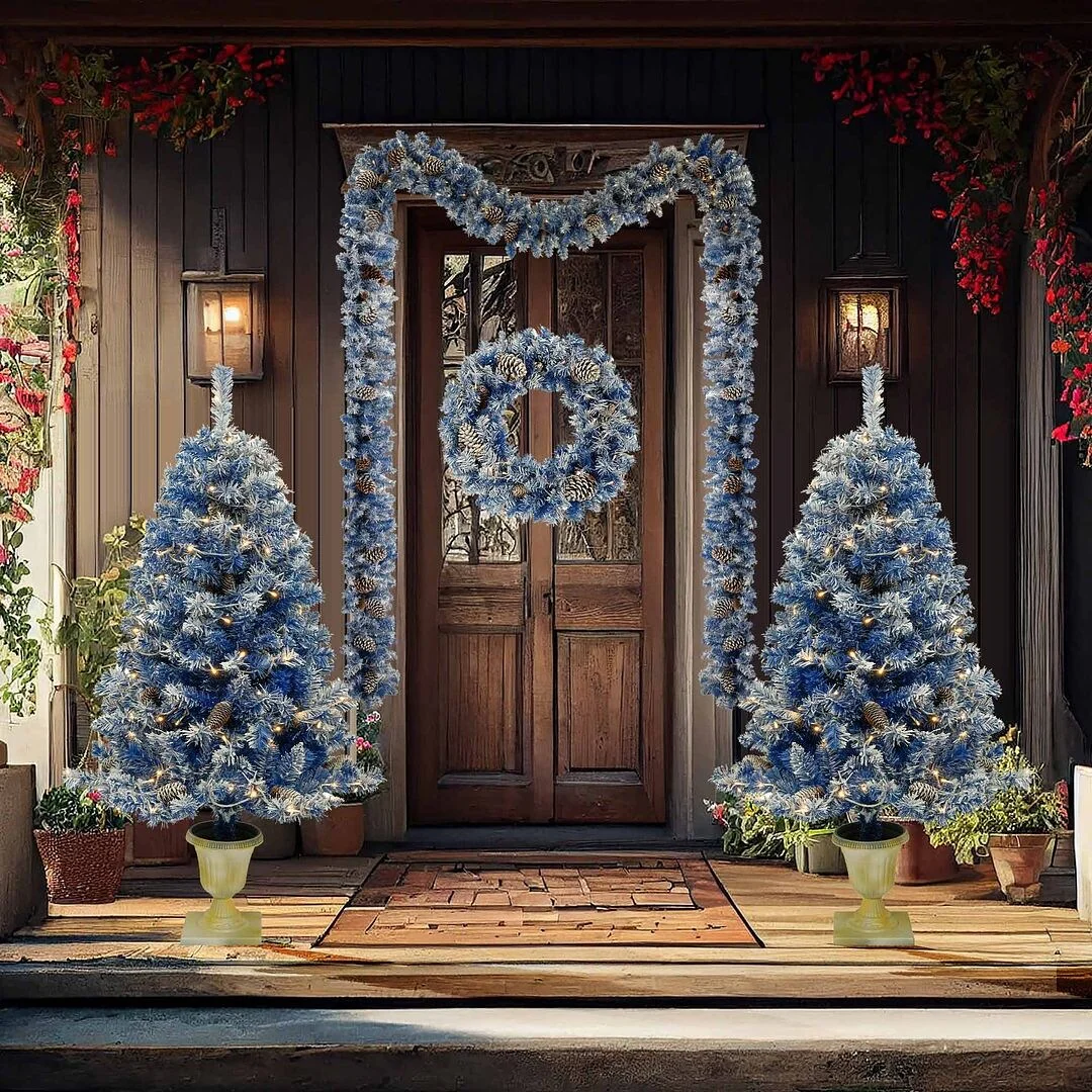 4-Piece Christmas Tree Set with LED Lights, Christmas Decoration