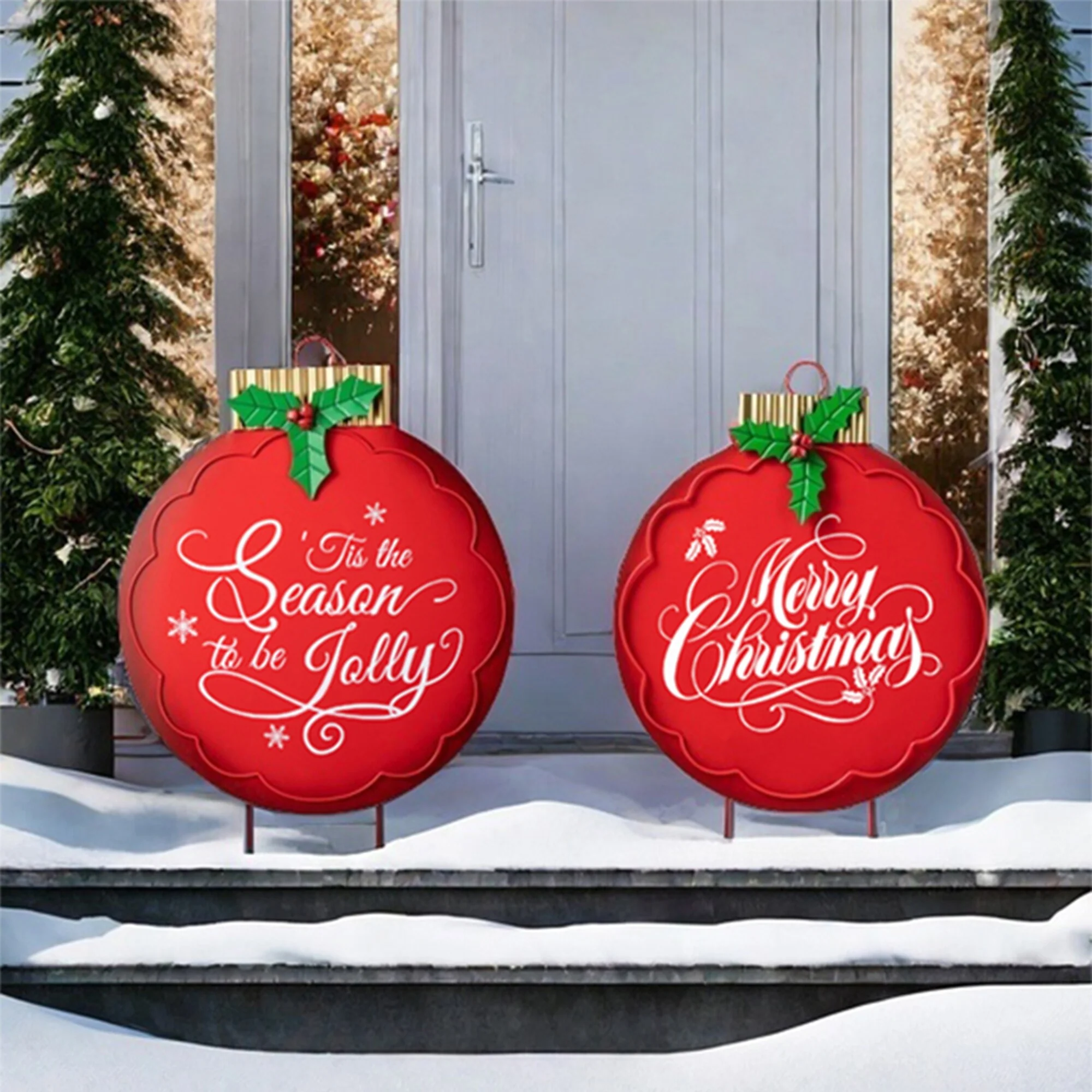 Glitzhome Metal Lantern Christmas Ornament Yard Stake Hanging Decoration