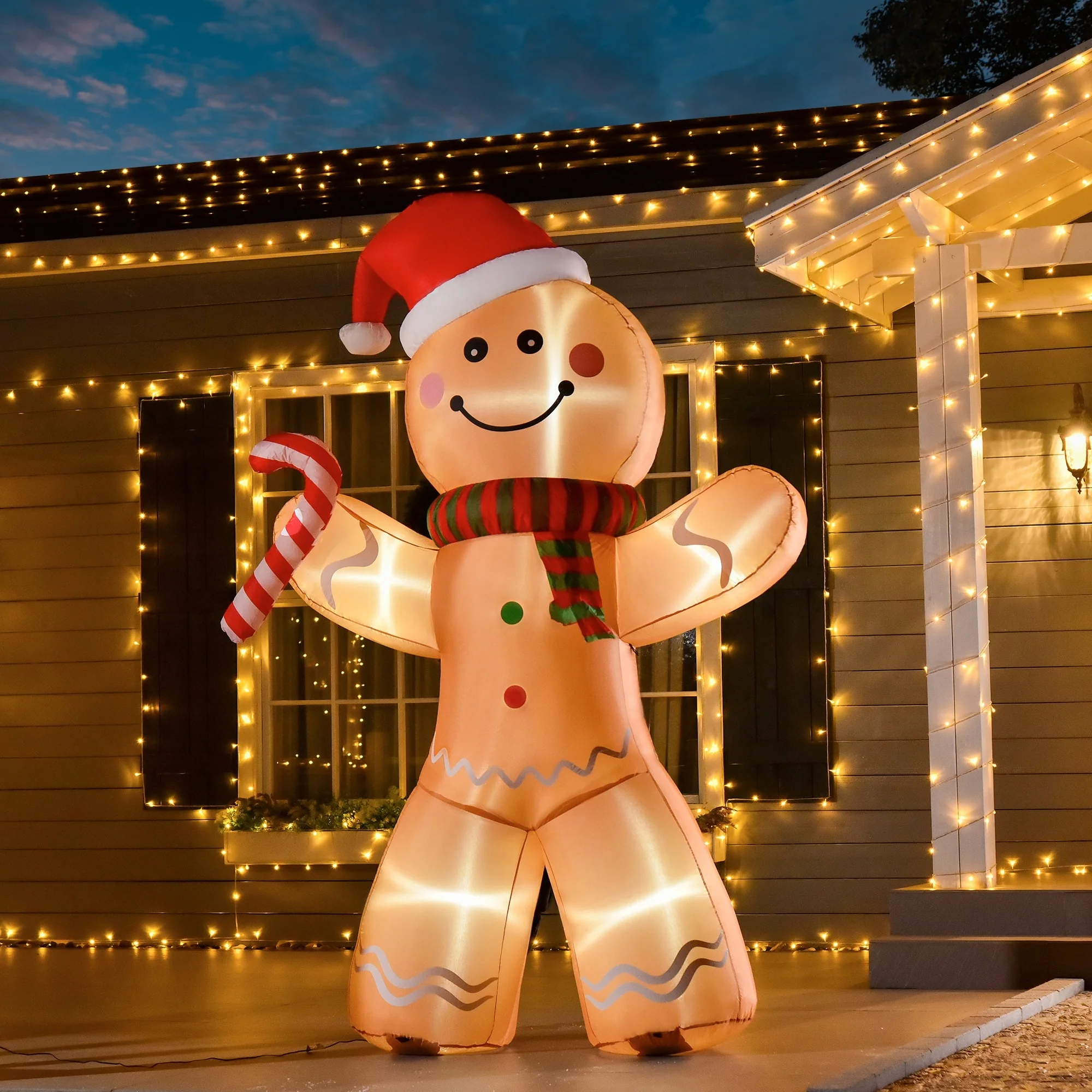 HOMCOM 8FT Christmas Gingerbread Man, Large Christmas Inflatable Holiday Decoration, Gingerbread Decorations